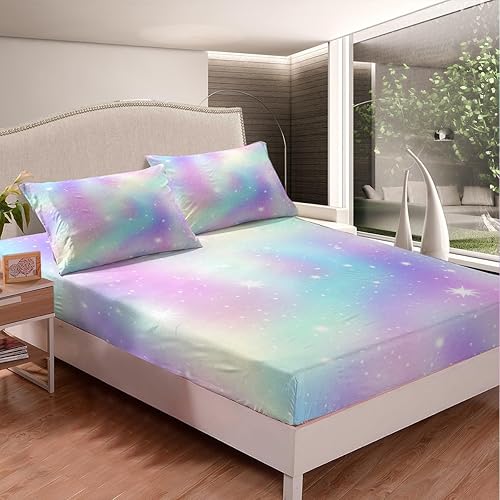 Miniatura 3 de Juego de ropa de cama arcoíris para decoración de habitación de niñas, sábana bajera ajustable Trippy de teñido anudado para mujer, juego de cama