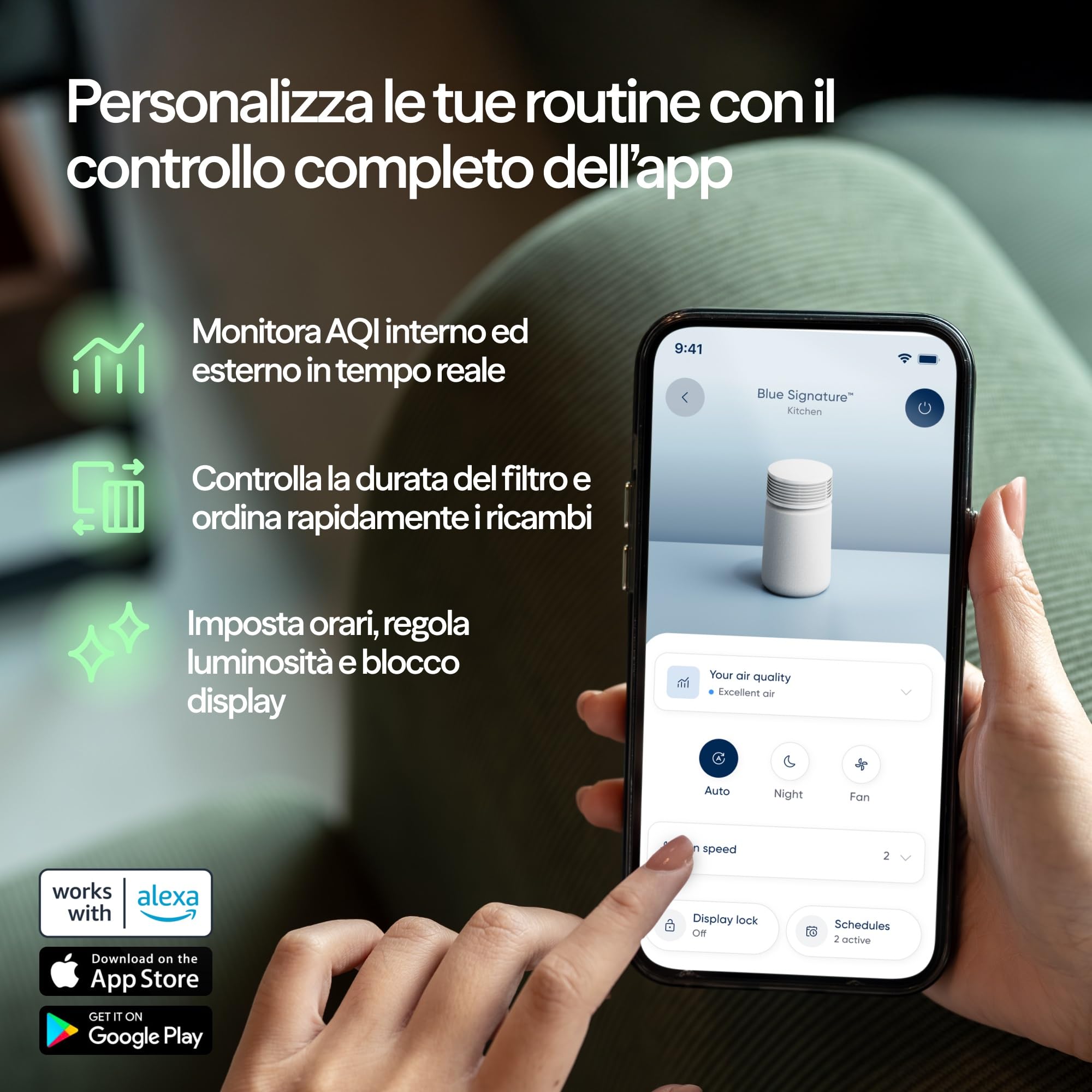 Purificatore d’aria BLUEAIR Blue Signature Medium – Purificazione intelligente ultra‑silenziosa per ambienti spaziosi fino a 86 m²