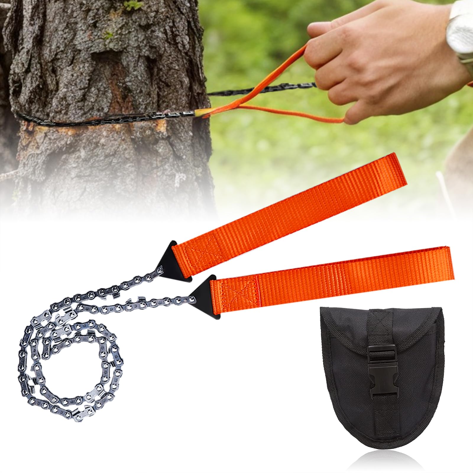 Scie à Chaîne de Survie avec Poignées de Corde Parachute Tronçonneuse Portatif pour Camping Randonné Outil D'urgence