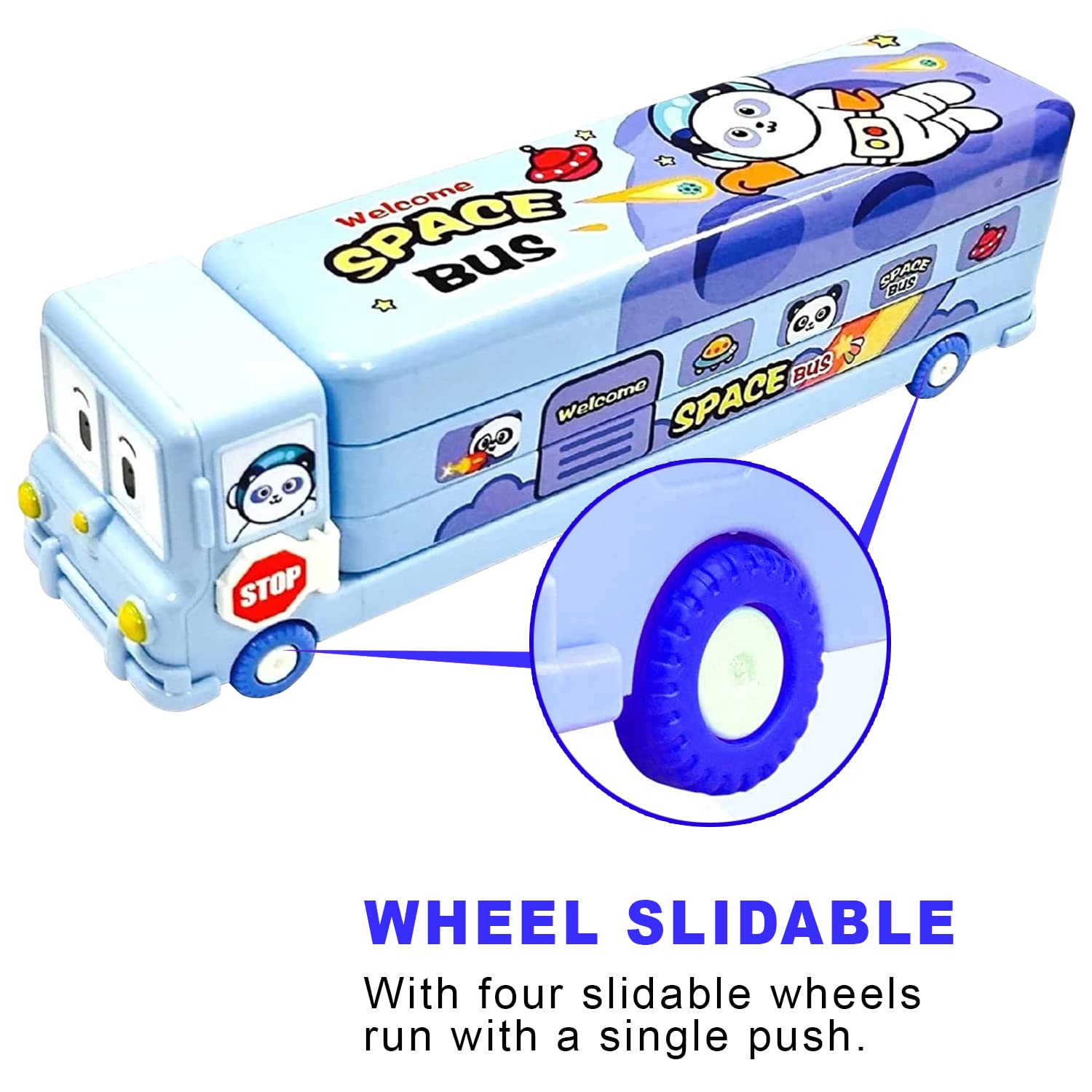 School Bus Pencil Box Boys Compass Box with Wheel / Stylish School