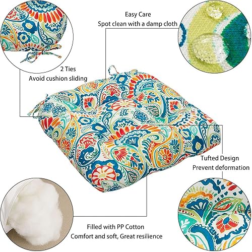 Miniatura 6 de Magpie Fabrics Paquete de 2 cojines de asiento copetudos de 19 x 19 pulgadas, cojines de patio en forma de U con lazos, almohadillas para sillas de