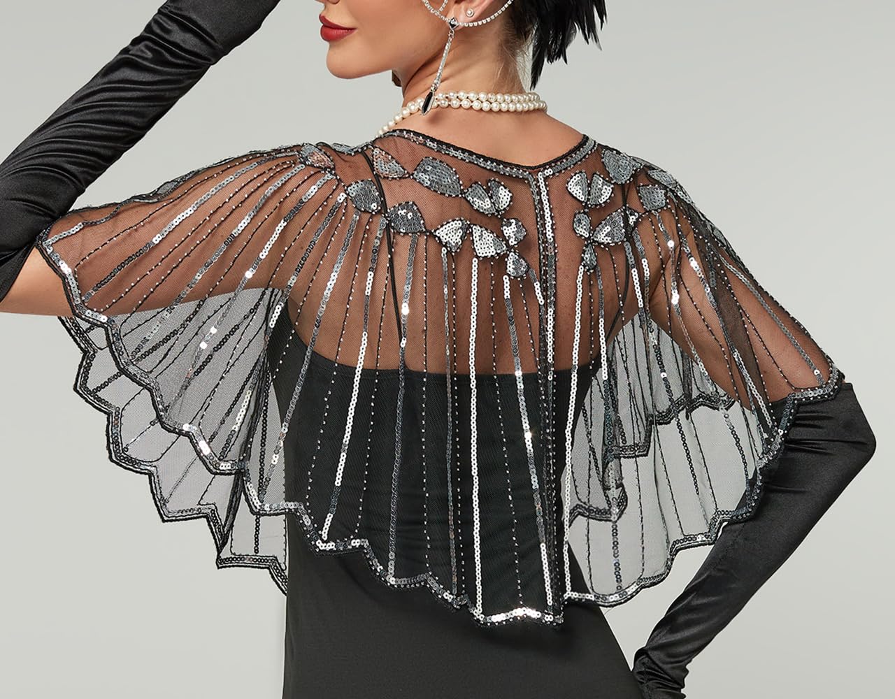 Viloree 1920s-pour Femme Cape Pailleté de Soirée Vintage Châle Art déco de Mariage Accessoires de Flapper Année 20
