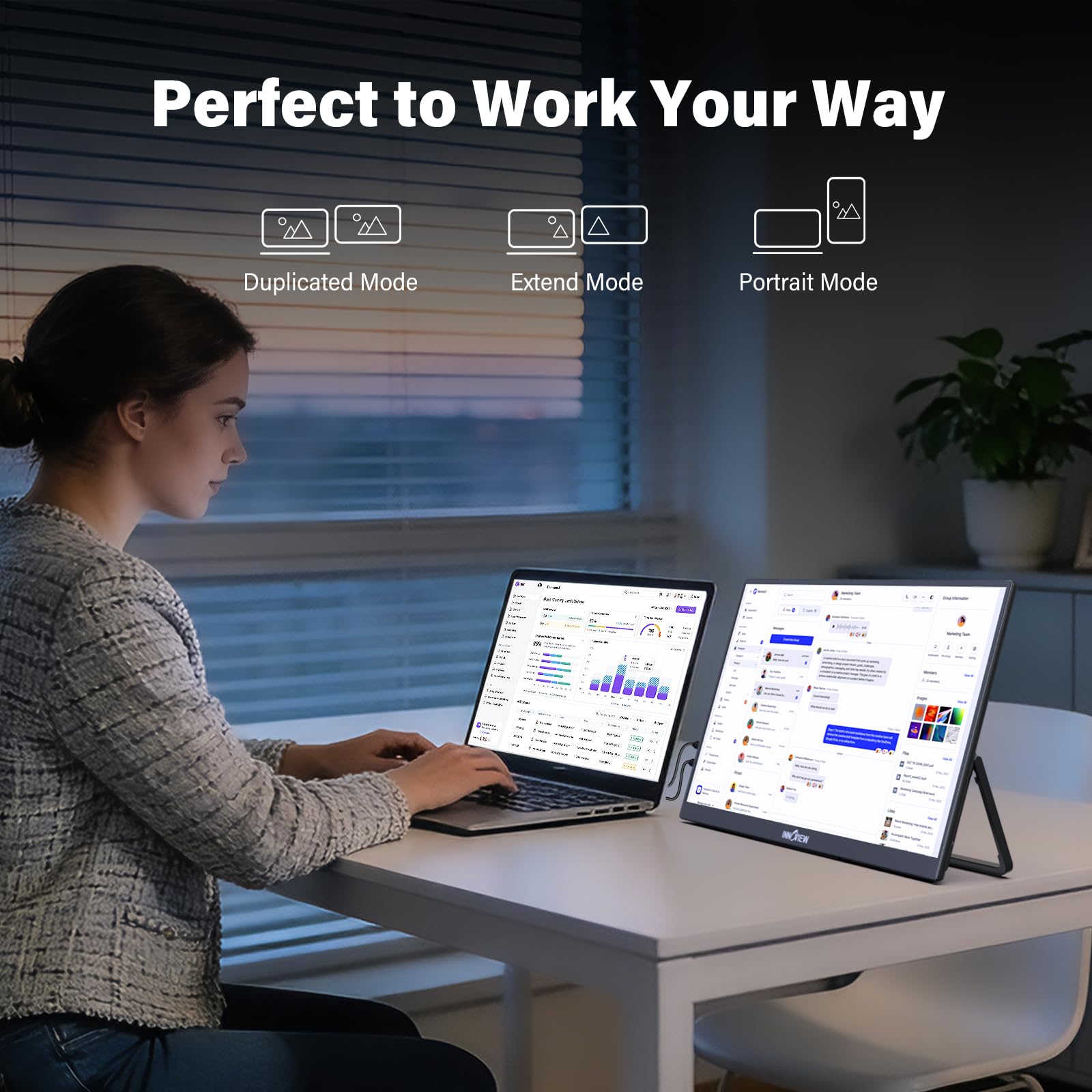 InnoView 15.6" Portable Monitor 60Hz 4K UHD 3840x2160 | 100% sRGB HDR | Travel Monitor with 2 USB-C & HDMI Ports | Second Screen for Laptop Mac PC Xbox PS5 Switch (Includes Adapter) — view 6