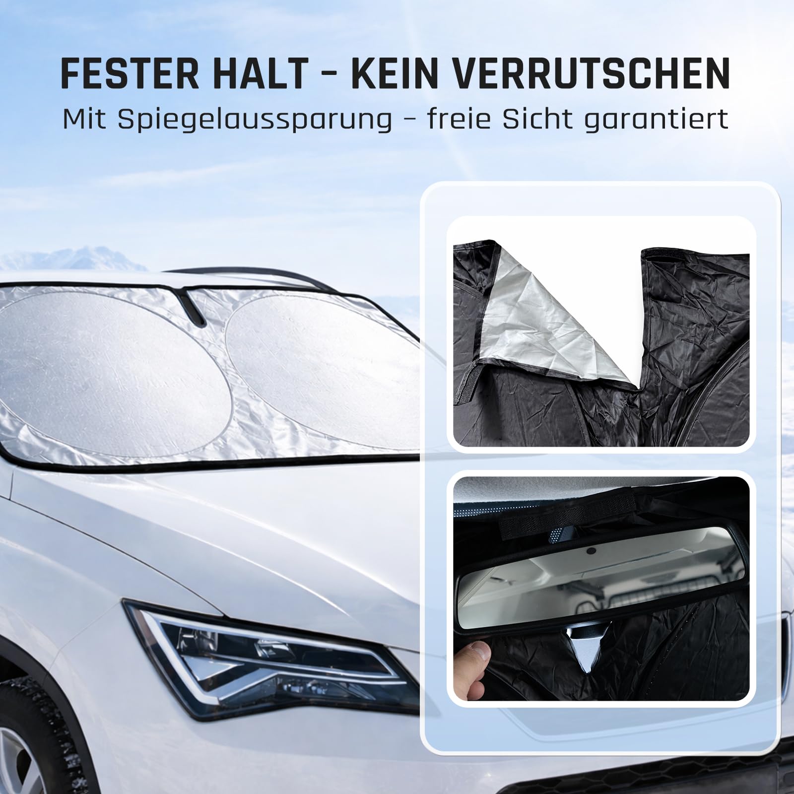 Enerfero Parasol Coche Delantero，Parasol Luna de Coche Metalizado Cortina Reflectante para Vehículo Protección Rayos UV Parabrisas, Protector Solar Camionetas, Todoterrenos, Furgonetas (140x70cm) — view 2