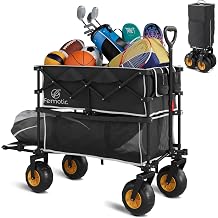 Beach Wagon with Big Wheels for Sand,Heavy Duty Double Decker Wagon with Extender,400L Extra Large Foldable Wagon Cart with 9" All Terrain Inflatable Tires,for Beach Camping Garden and Sports, Black