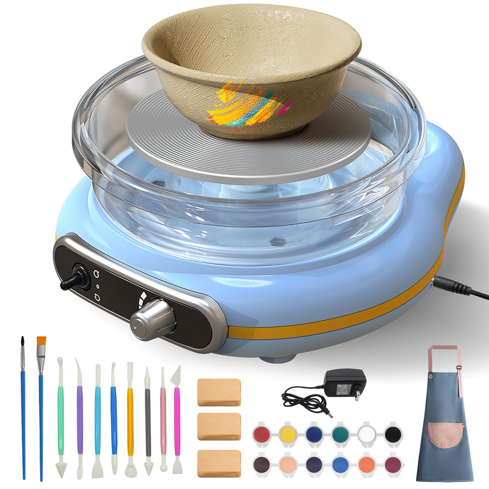 Mini Töpferscheibe Elektrisch für Kinder Anfänger - 12 cm Drehteller Zwei-Wege Drehung Töpfermaschine, Einstellbare Geschwindigkeit, Geräuscharm - Töpferset für Zuhause, Ton Werkzeug Inklusive