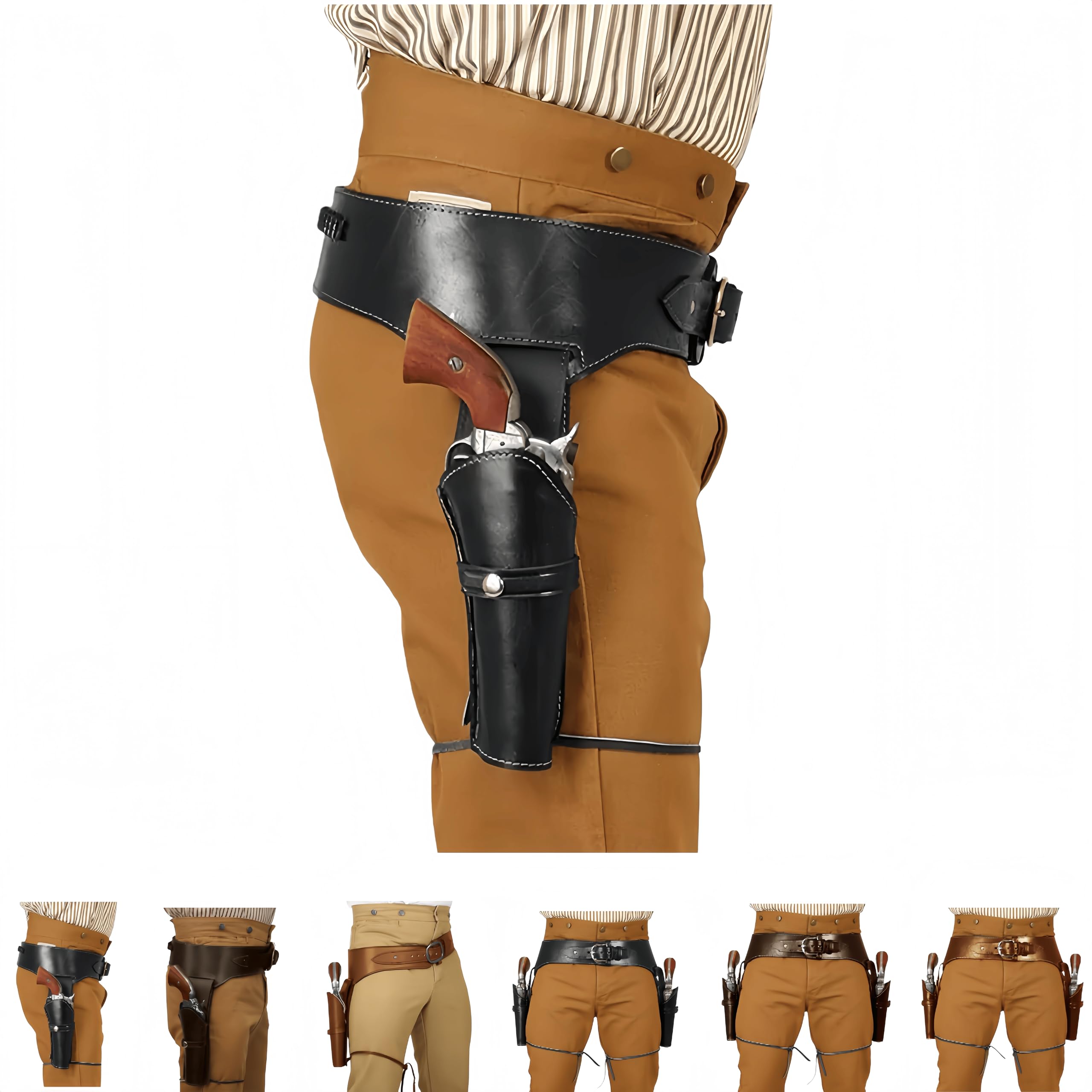 Western Gun Holster Costume Cowboy Dual Revolver Adjustable Belt Polyurethane Leather Durable Detachable Realistic for Halloween Party Cosplay Adults Kids