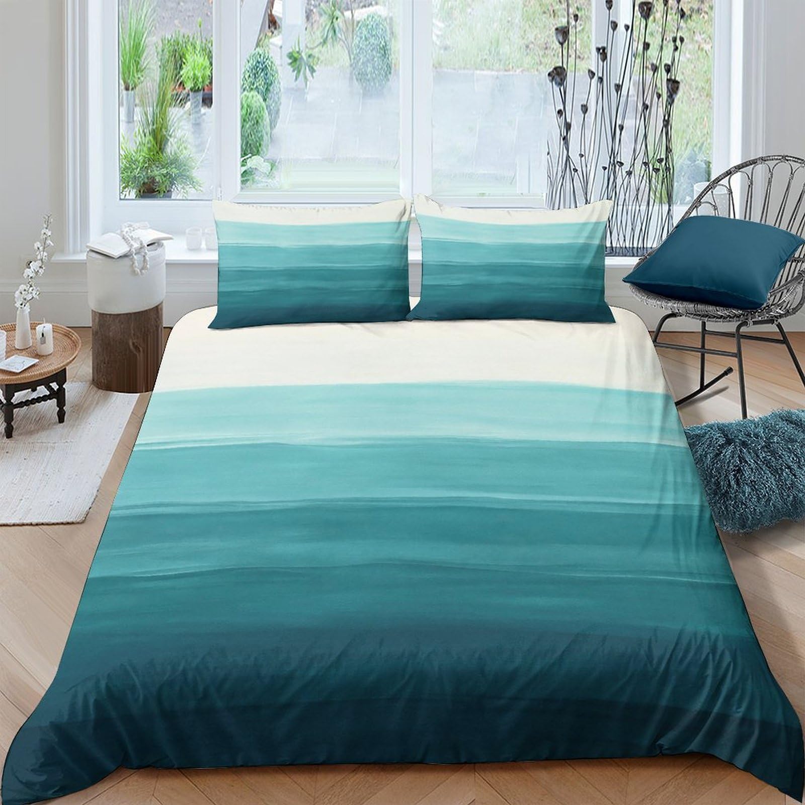 Ctjqhvkz Style-7 3D Printed Ocean Wave Gradient Fitted Sheet Microfiber Soft Breathable Ombre Blue Mattress Cover For Bedroom Dorm Decor Single（135X200cm）