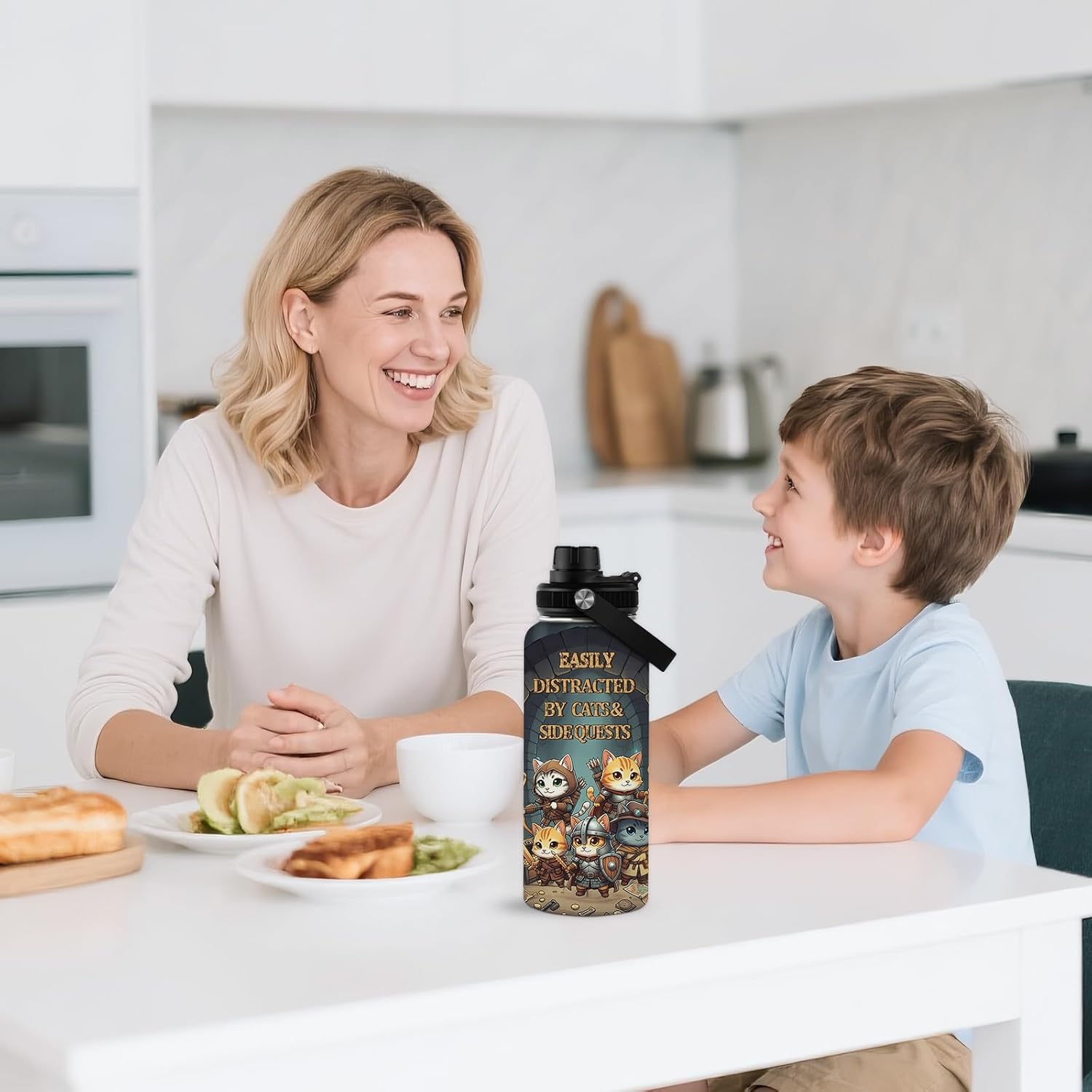 Gamer Cats Water Bottle 32 Oz, Side Quest Cats Insulated Water Bottle, Anime Gifts For Women, Birthday Christmas Graduation Gifts For Women Men Sister Best Friends, Gamer Cat Insulated Cup - Image 6