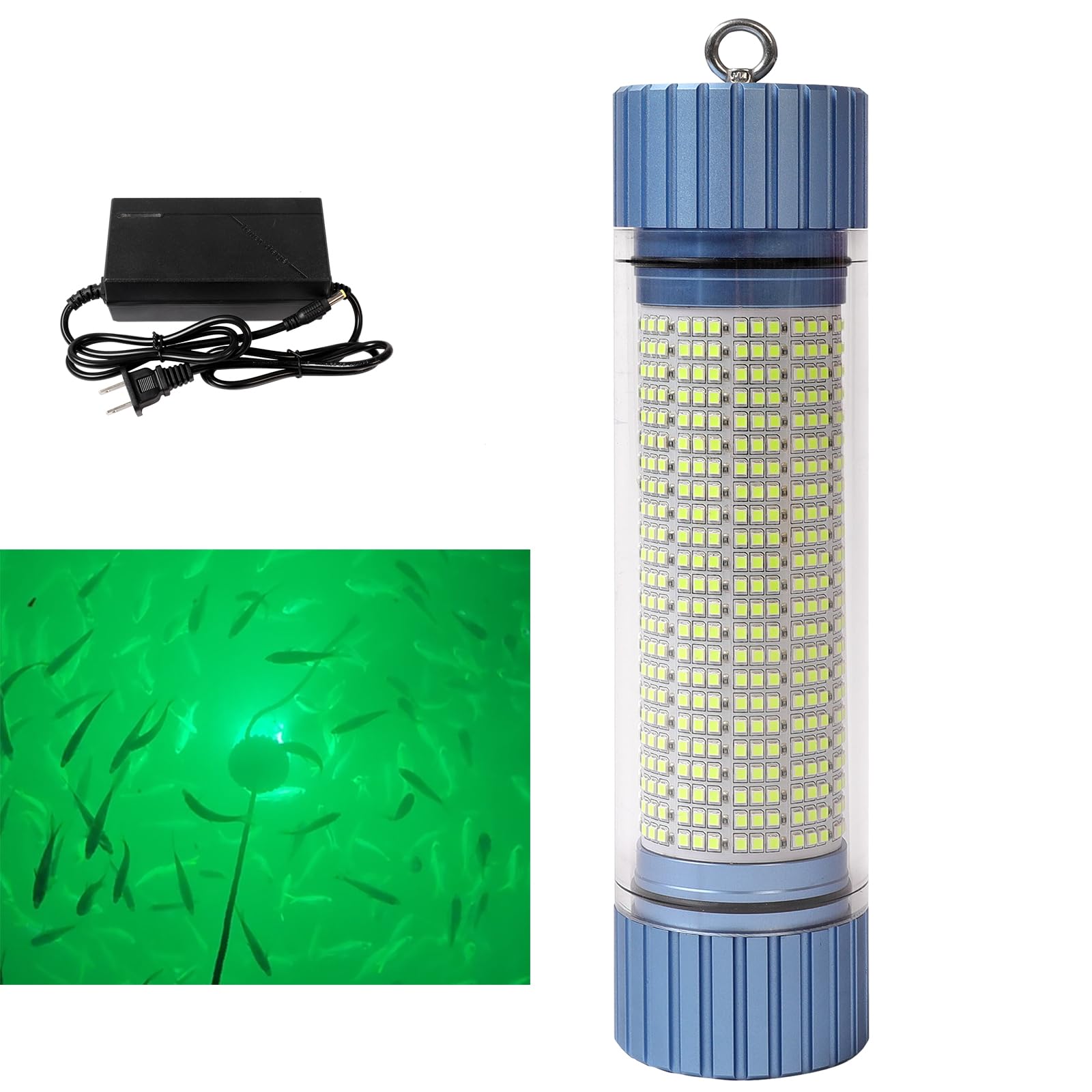 Lampe de Pêche Sous-Marine LED Verte Rechargeable 9000mAh IP68 Étanche Eau Douce Salée