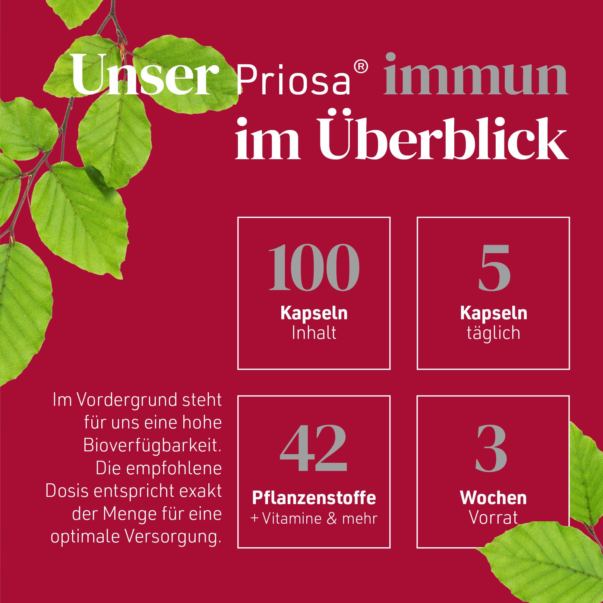 Priosa® IMMUN 100 Kapseln I Vollständiger Multi-Vitamin-Komplex I Trägt zur psychischen und geistigen Funktion bei I Kann Immunsystem & Nervensystem unterstützen I Vegane Vitamine
