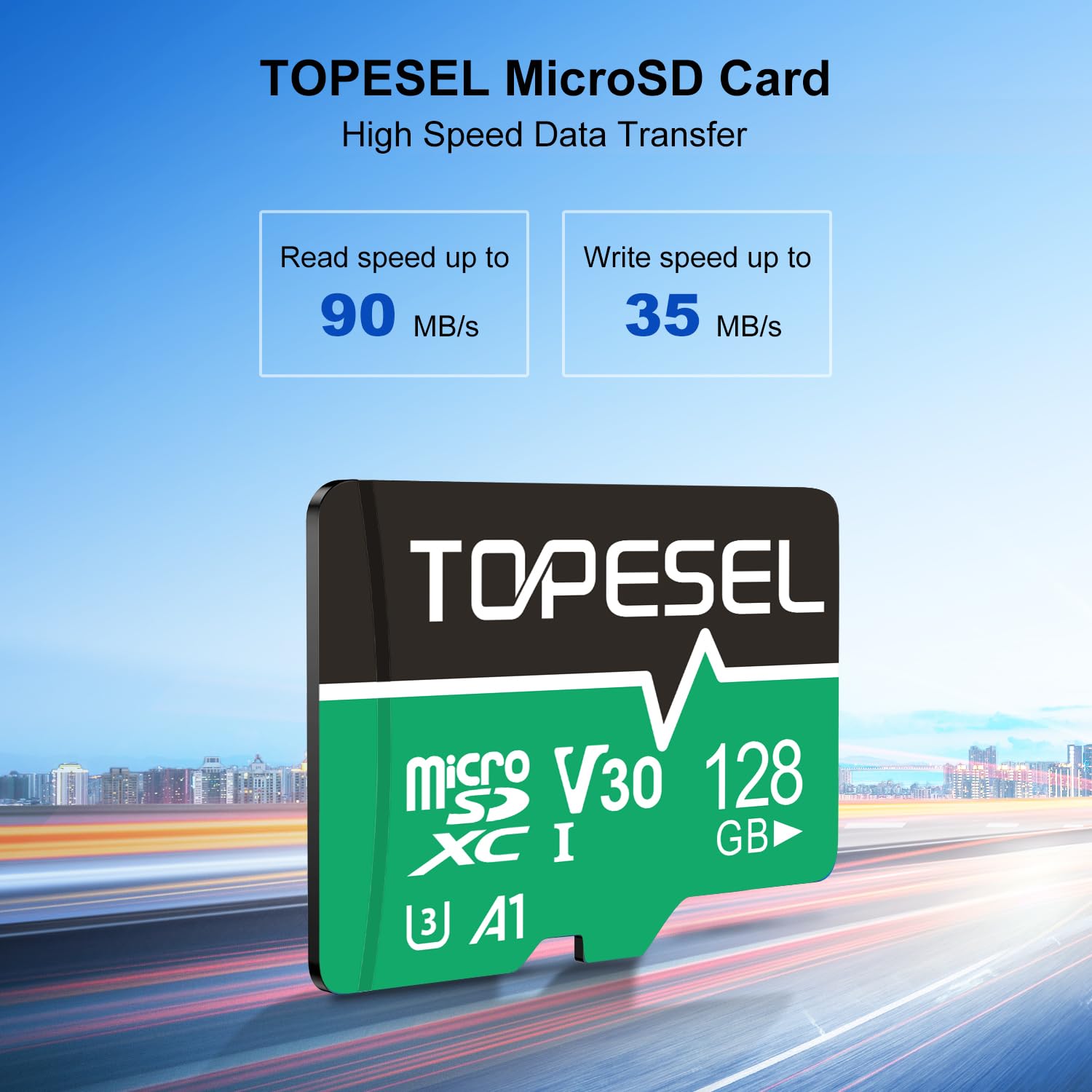 TOPESEL Carte Micro SD 128 Go 4K Camera Pro, vidéo UHD pour GoPro, caméra d'action, drone, smartphone, R/W jusqu'à 90/35 Mo/s Carte mémoire microSDXC UHS-I U3 A1 V30