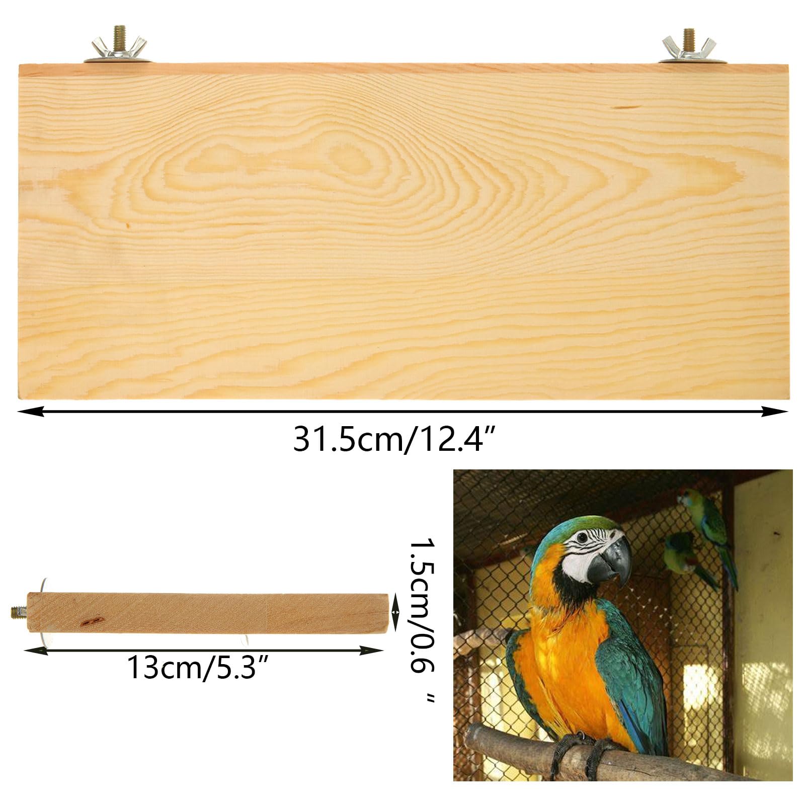 4 Pack 5 x 12 Inches Bird Perches - Natural Wooden Flat Bird Perch - Rectangle Bird Perch Stand Platform for Parrot, Budgies, Parakeet, Cockatiels, Conure, Lovebirds - image 2