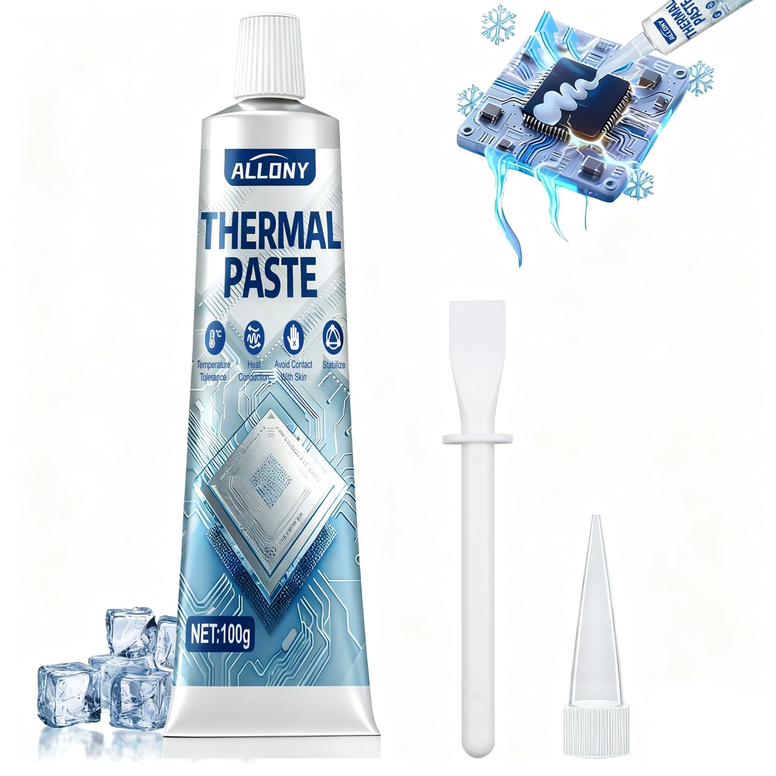 Allony Thermal Paste, CPU Cooler, Pasta Termica CPU, Premium Performance Pasta Termica CPU, Unga Durabilità, Adatta per Tutti i Processori (CPU, GPU, PS4), Bianco Pasta Termica, 100g