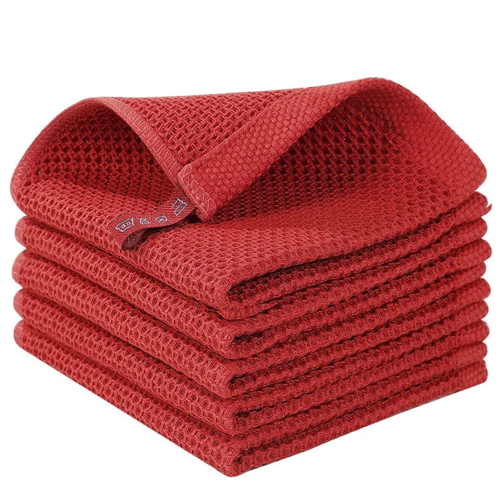 Putztuch Baumwollhandtuch, weich, saugfähig, Geschirrtuch, Küchenlappen, Wabenmuster, atmungsaktiv, Gesichtswaschtuch, Haushaltsreinigungstuch, Waschlappen(Red Towel,5pcs)