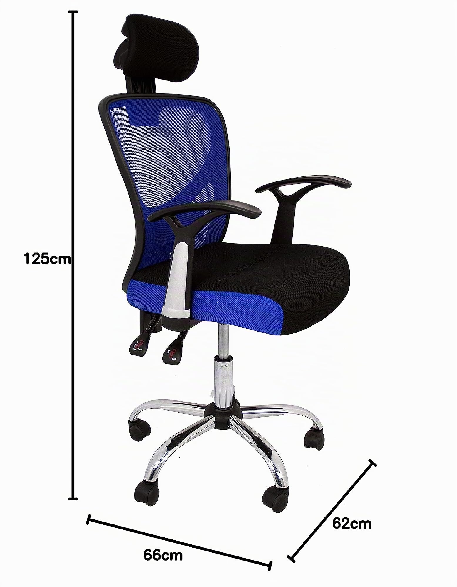 La Silla Española Ronda Silla de Oficina con Reposacabezas, Poliéster y Rejilla, Azul, 66x62x125 cm