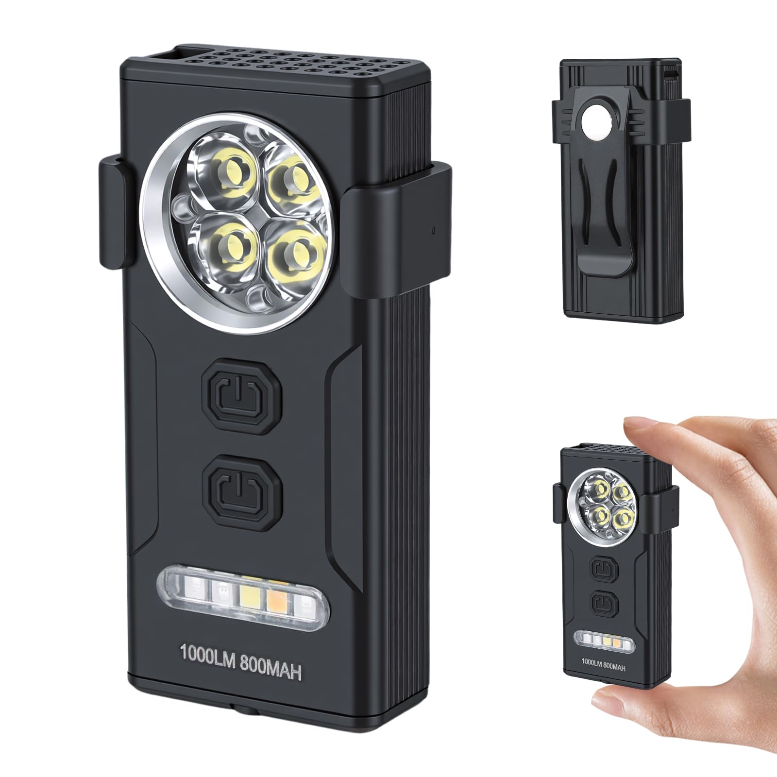 ELUTENG 1000 Lumens Clip on Torch 5 Lights with Spotlight & Floodlight Magnetic Work Lights, 800mAh Battery USB C Rechargeable Clamp Torch Waterproof for Camping, Running, Reading, Hiking