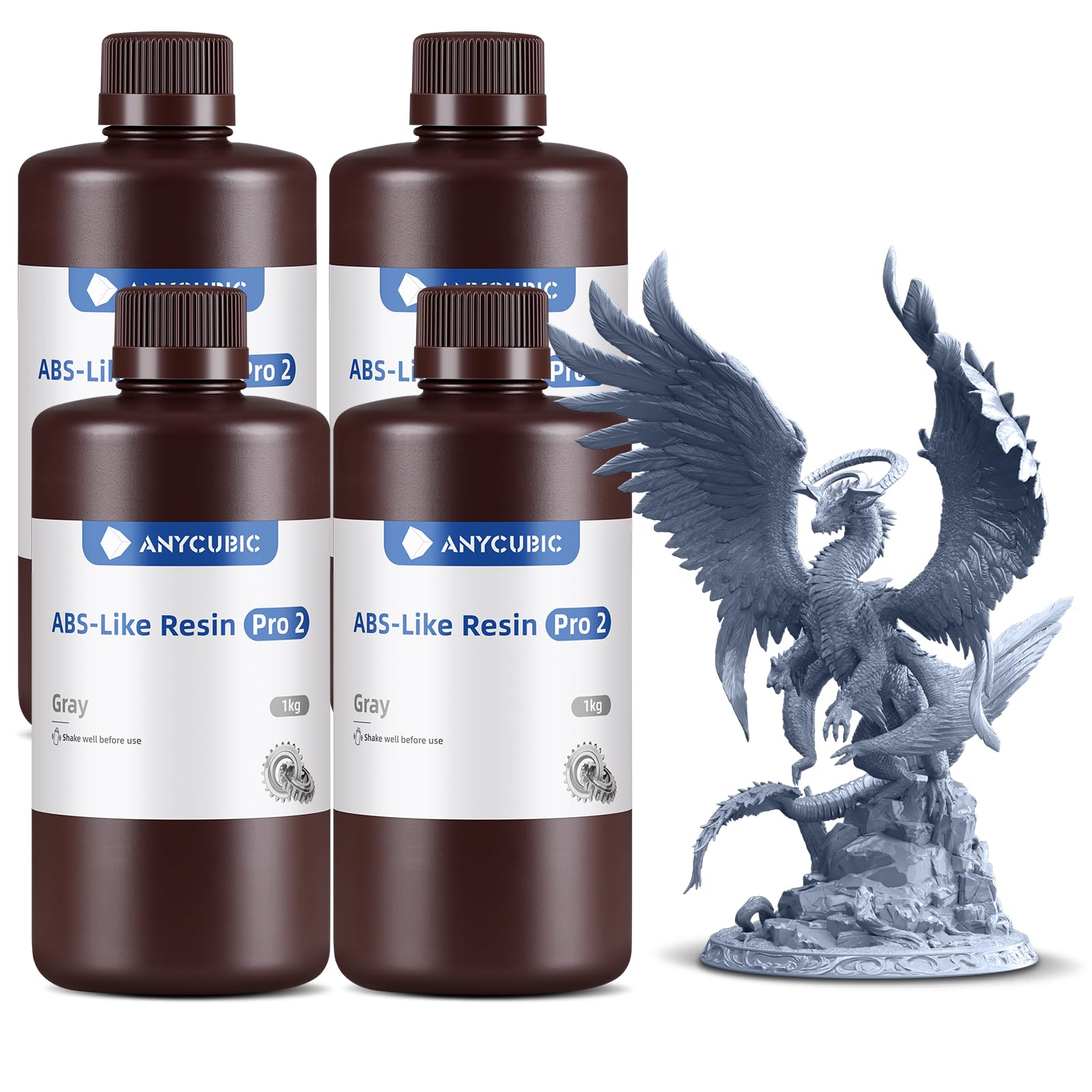 Anycubic ABS-Like Resin Pro 2, Resina para Impresora 3D con lmproved Tenacidad, Más Resistente a la Flexión, Alta Fluidez y Alta Tasa de Éxito, Compatibilidad con LCD y DLP Impresoras 3D, 4kg Gris