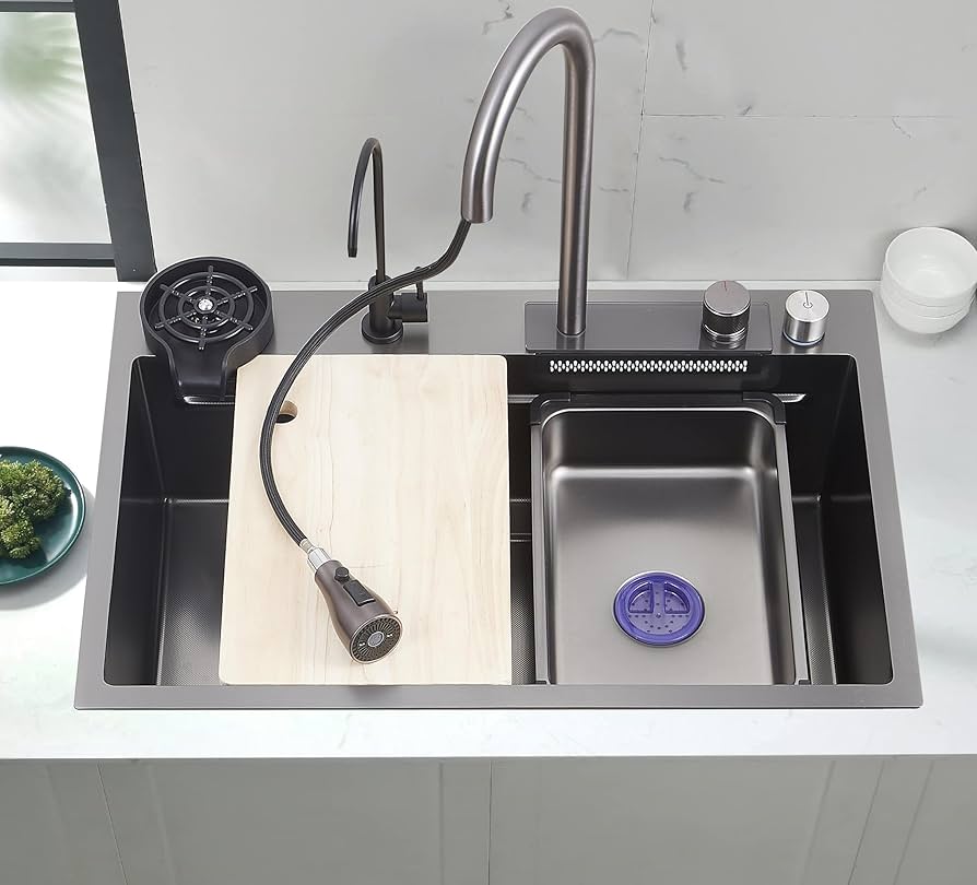 TULAZOU 32 Inch Drop-in Kitchen Sink,Waterfall Single Bowl