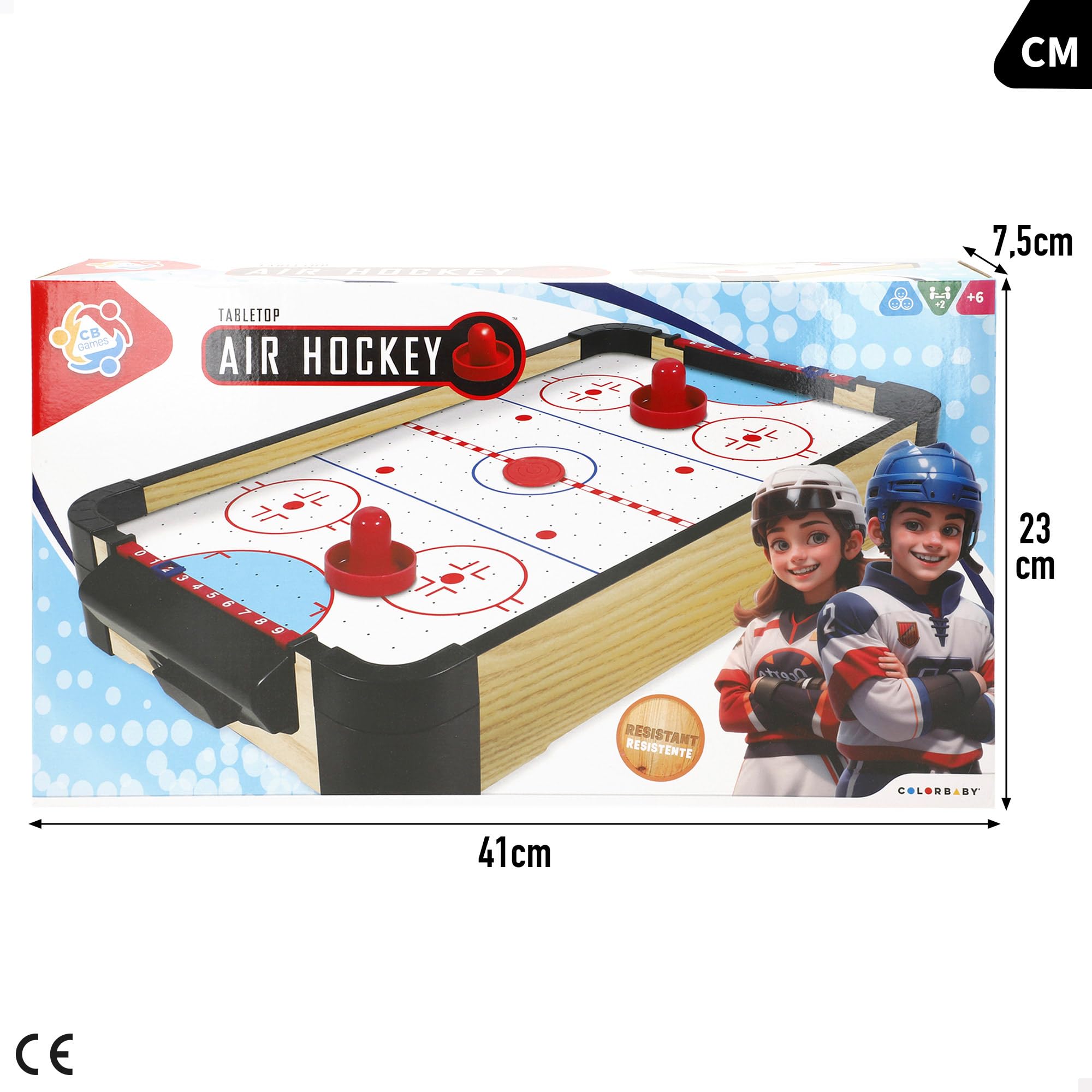 ColorBaby CB Games Air Hockey de Table, Structure 40 cm, Plastique Résistant, 2 Palettes, 2 Disques, 2 Joueurs, Jeux de Table, Jouets pour Enfants, Divertissement en Famille, +6 Ans (39528)
