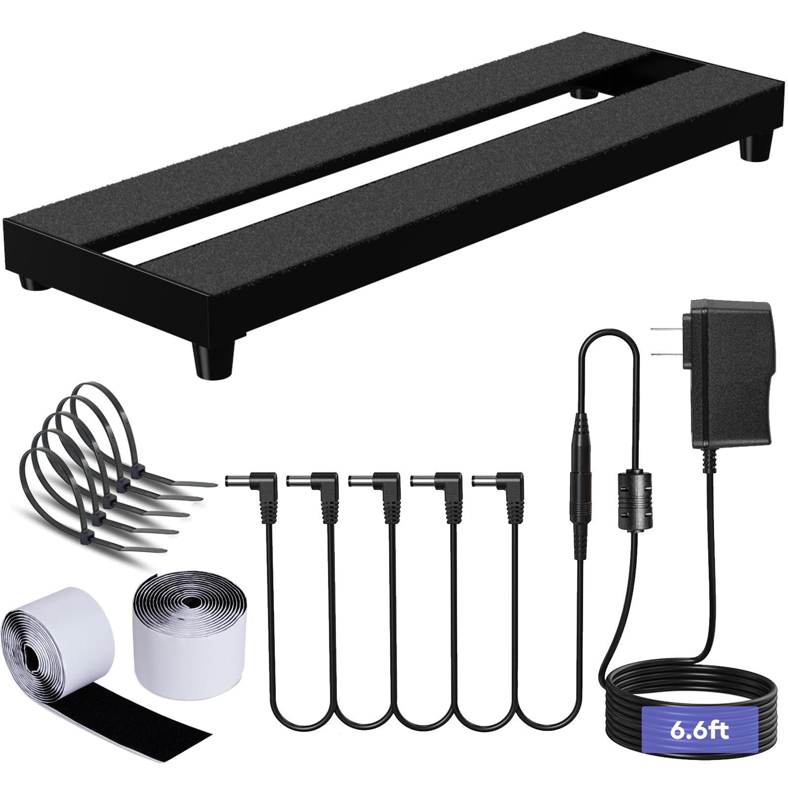 AYCRIT Mini Guitar Pedal Board Aluminum Alloy 0.8lb Small Effect Bass Pedal Board 16x5.3 Inch with Pedals Mountain Tape 5 Way Daisy Chain Cable Tie Black