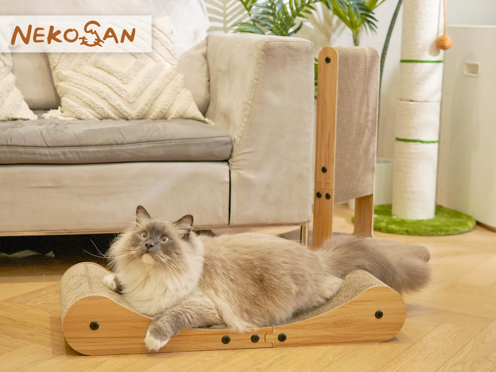 Nekosan Cat Scratcher Cardboard Bed, 27.5" Extra Large Cat Scratch Sofa Bed, Cat Scratcher Lounge Bed for Indoor Cats, 27.5 x 10 Inches Cat Couch Bed - Scratching Board - image 6