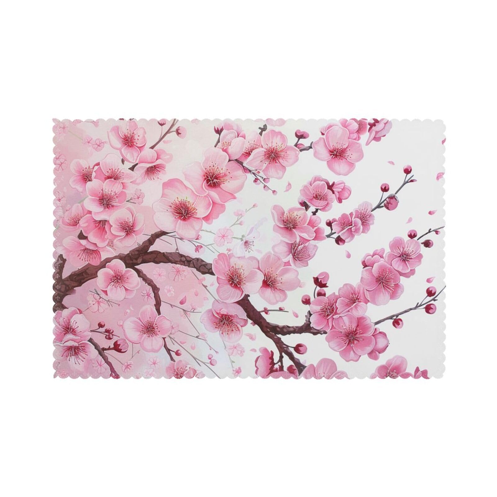 Tempting Cherry Blossoms Printed Placemat Heat Resistant Place Mats Set of 6 PCS Washable Kitchen Table Mats, 12x18 Inch