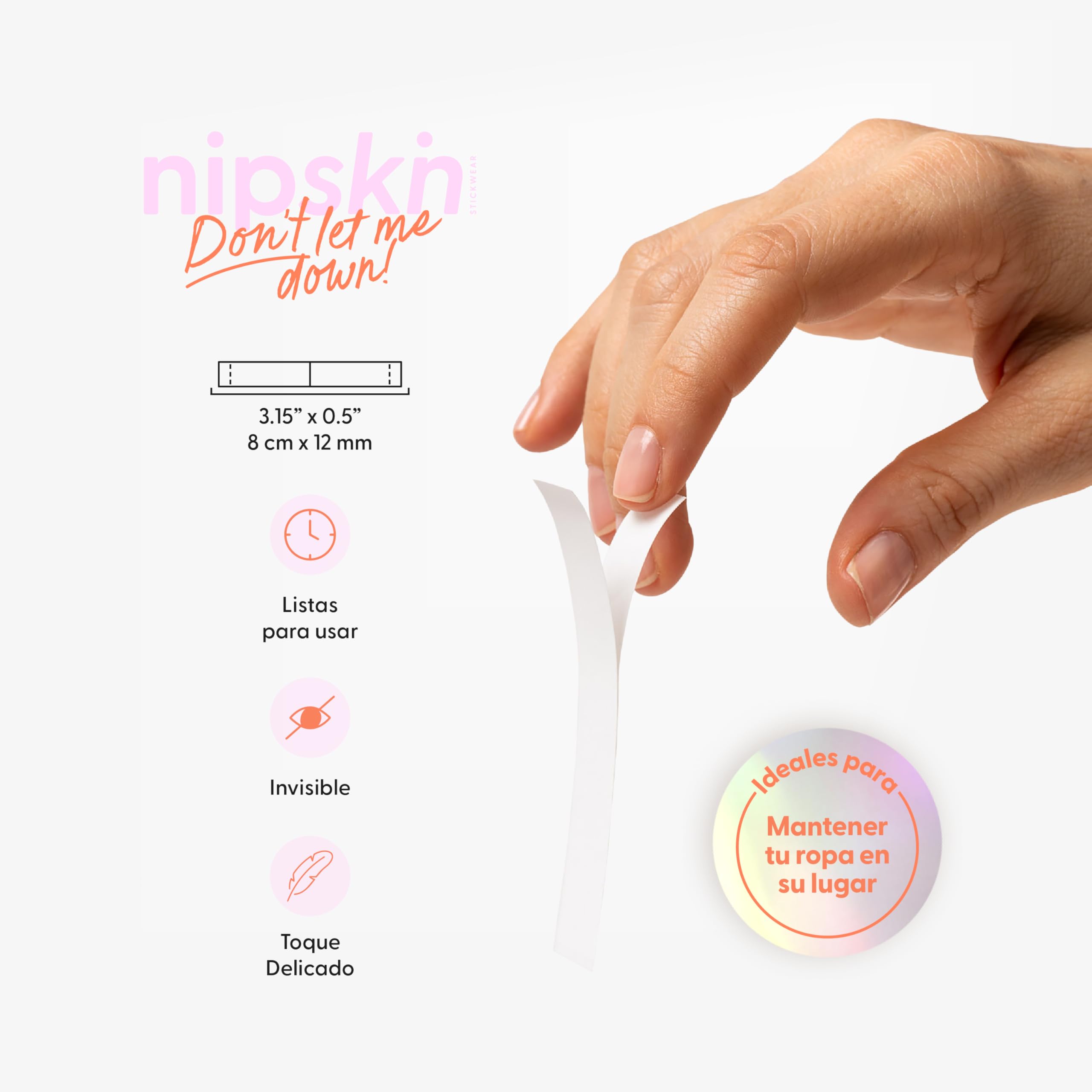 NIPSKIN Cinta de moda – Cinta de doble cara para cuerpo y ropa para un ajuste permanente, agradable al tacto, sujeción invisible para escotes profundos, aspecto sin tirantes, color blanco
