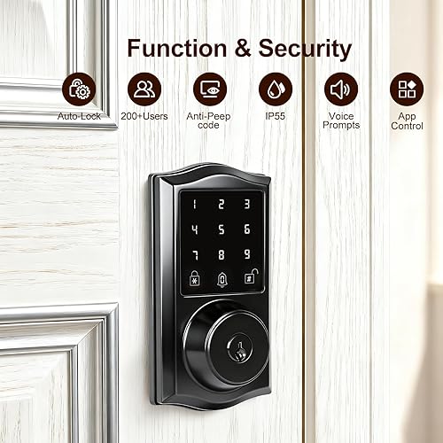 Miniatura 6 de Cerradura inteligente para puerta de entrada sin llave con control de aplicación, cerrojo electrónico de teclado con pantalla táctil con timbre,