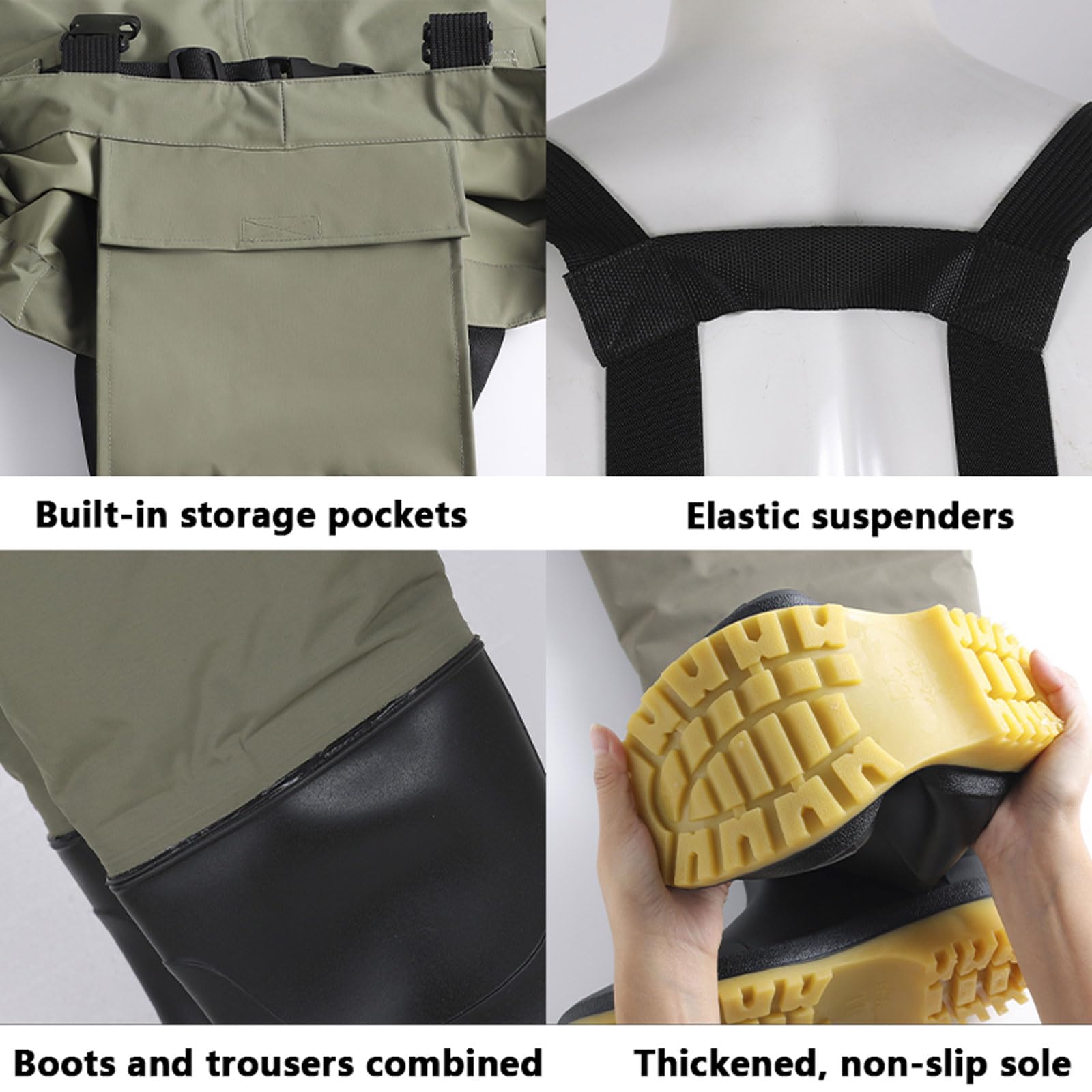 Waders Scafandro da Pesca per Uomini e Donne,Pantaloni Da Pescatore In Vita con Stivali da Pesca,Antiscivolo Traspirante Waders Scafandro con Tracolla Regolabile,per Pesca,Caccia e Agricoltura
