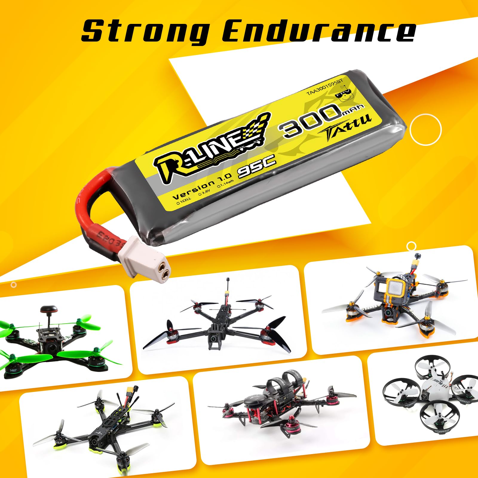 Tattu 1S Lipo akumulator 300 mAh 3,8 V 95C 1S1P HV Lipo akumulator Pack z wtyczką BT 2.0 do Beta Meteor65/Meteor75