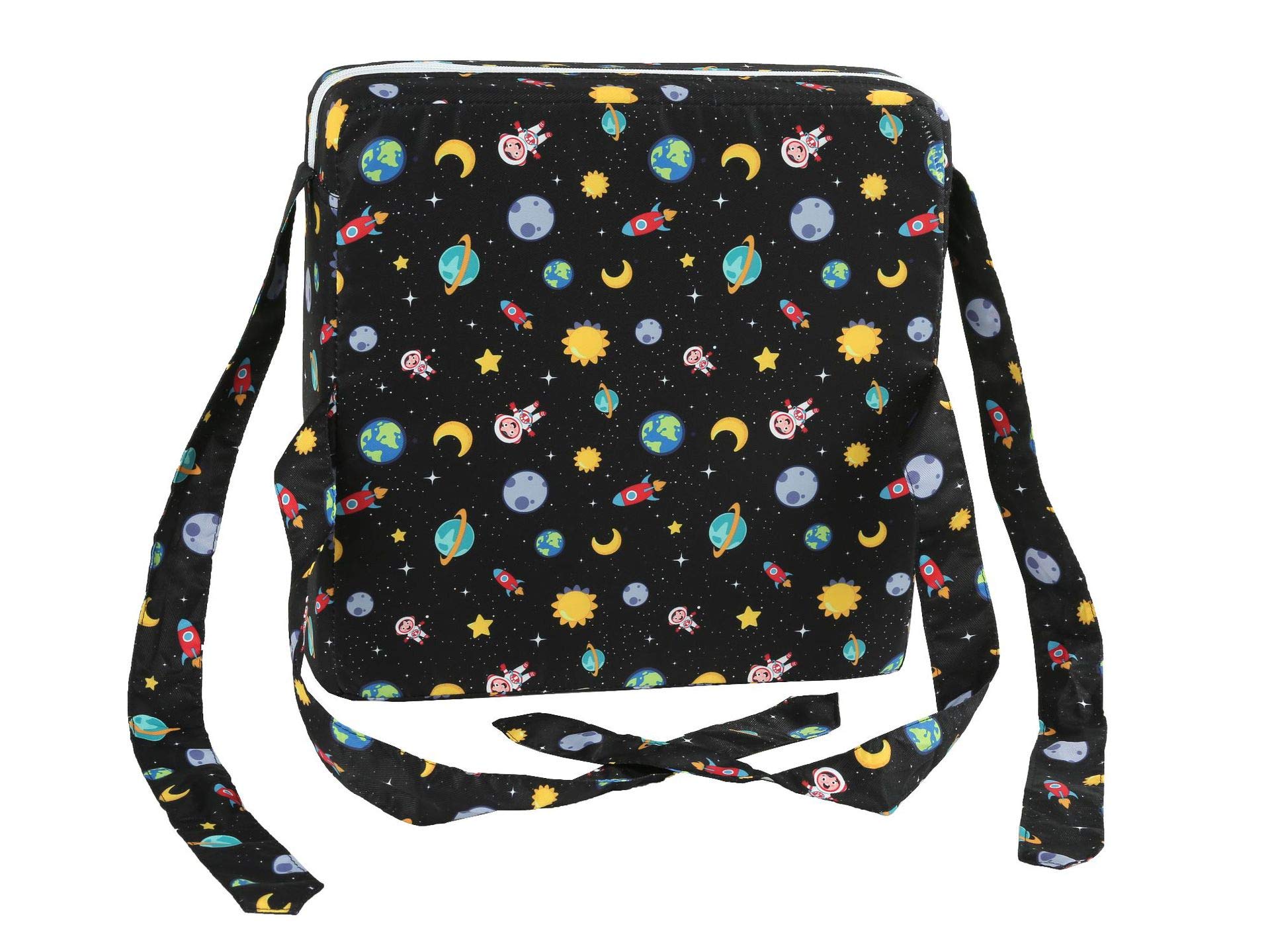Mornenjoy Toddler Booster Seat Cushion for Dining Table,Chair Increasing Cushion for Children,Highchair Booster Cushion Washable Cloth Square Kids Seat Cushion with Straps (Space Travel)