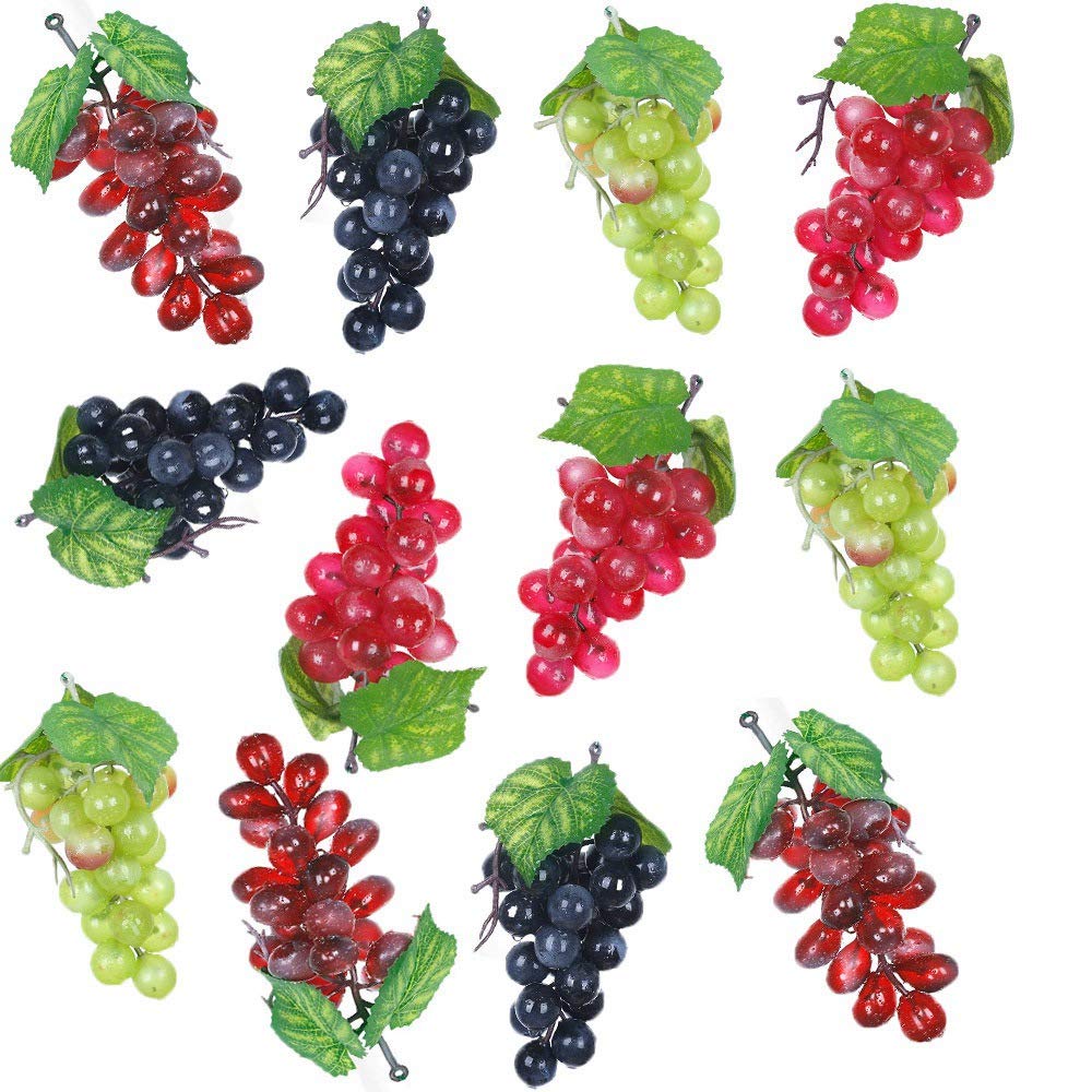 CTRLZS 12 Bunches Artificial Grapes Simulation Decorative Lifelike Fake Grapes Clusters for Wedding Wine Kitchen Centerpiece