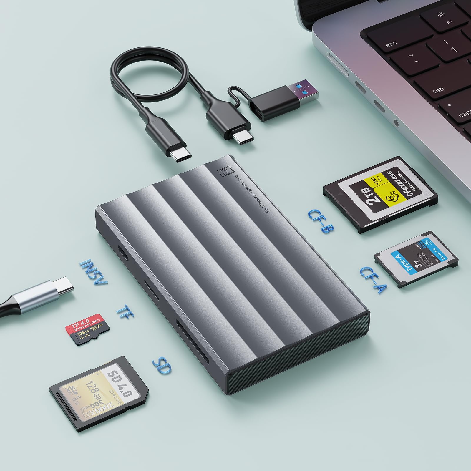 Lettore di Schede CFexpress Tipo A/B,Lettore di Schede 4-in-1 UHS-II SD 4.0 e Micro SD/TF, USB 3.2 Gen2 a 10 Gbit/s, Lettore di Schede CFexpress Tipo B+Tipo A Compatibile con Windows/Mac/Linux/Android