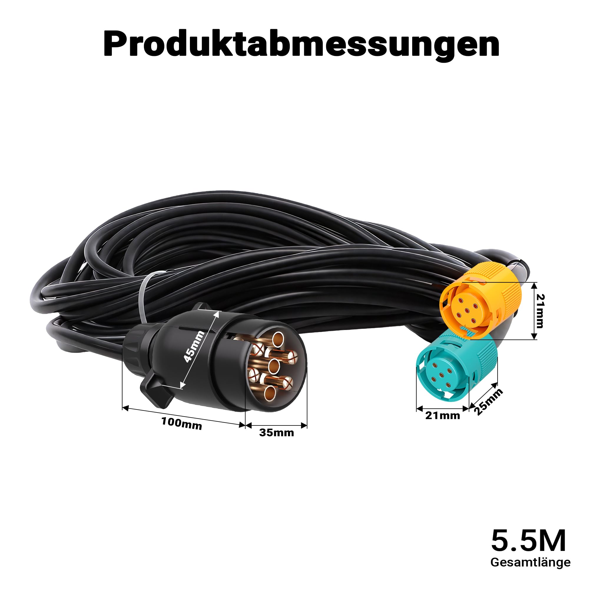 XPOtool Câble remorques 7 Broches de 5 m – avec 2 connecteurs 5 Broches – pour Alimentation des Feux arrière des Remorques et Caravanes