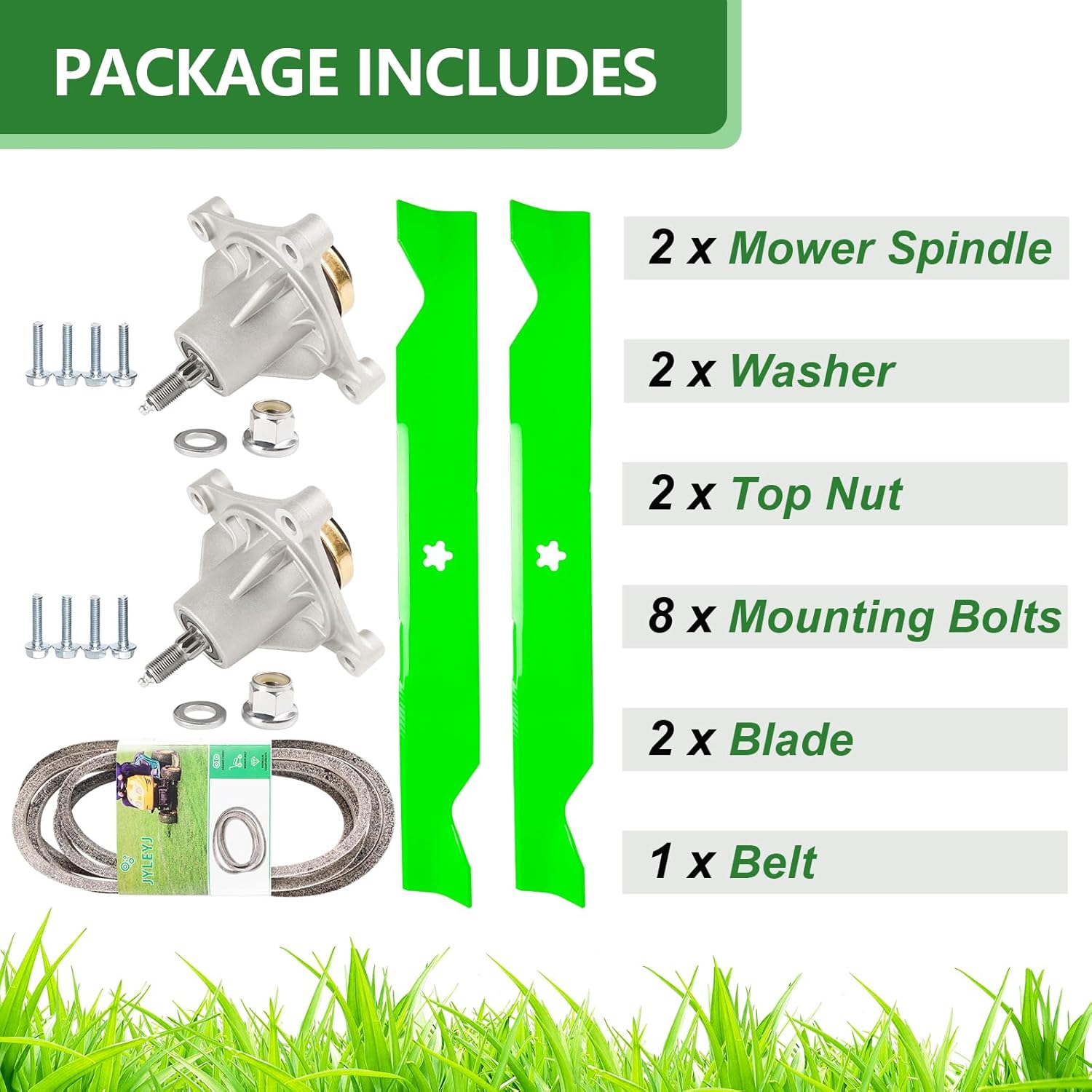 46 inch Mower Deck Rebuild Kit for Hus qvarna Z246 YTH22V46 RZ4619 RZ4621 Includes 2 Spindle 174358 532174356, 2 Blade 403107 405380, 1 Be lt 539117245