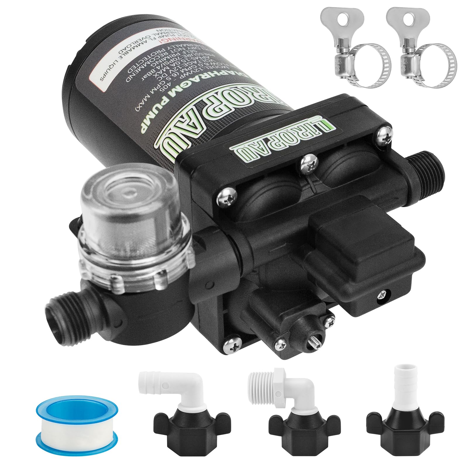 Wasserpumpe Druckwasserpumpe 12V DC, 6 GPM 70 PSI RV-Frischwasserpumpe, RV Wasserpumpe, Druckerhöhungspumpe, selbstansaugende Membranwasserpumpe mit Druckschalter und Sieb für Wohnmobil