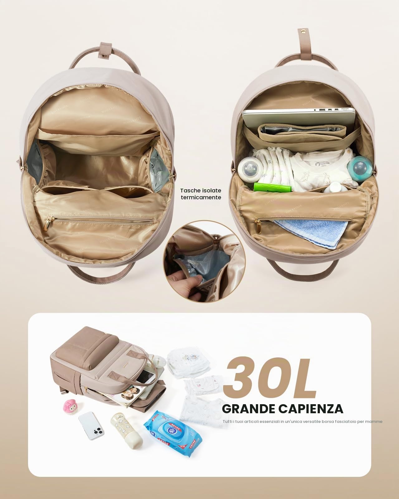 LOVEVOOK Zaino fasciatoio leggero con fasciatoio, Beige, cachi, M, Casual