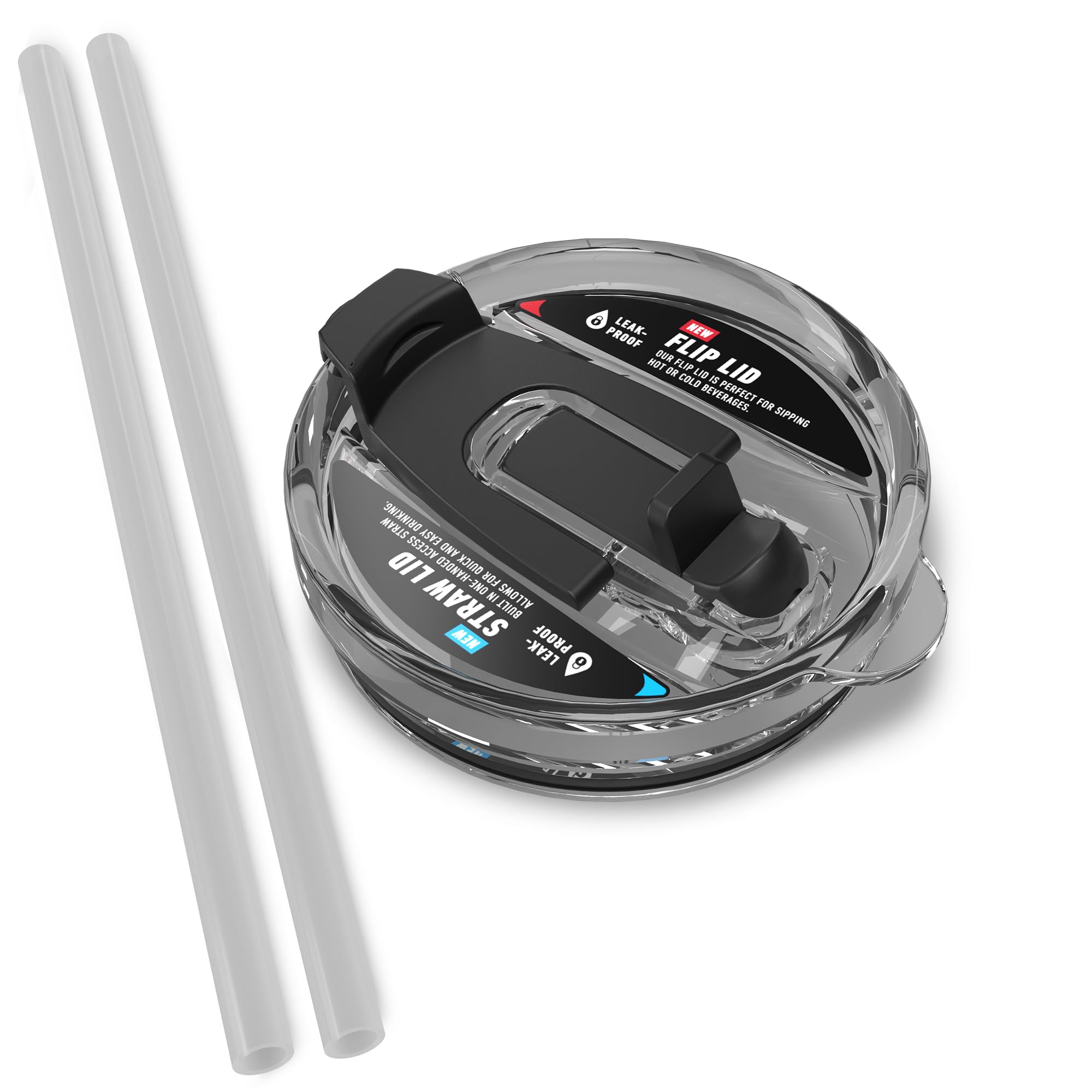 Hydrapeak Replacement 2-in-1 Lid for 40oz Voyager & 40oz Roadster Tumblers with Handle with 2 Extra Straws (Black)