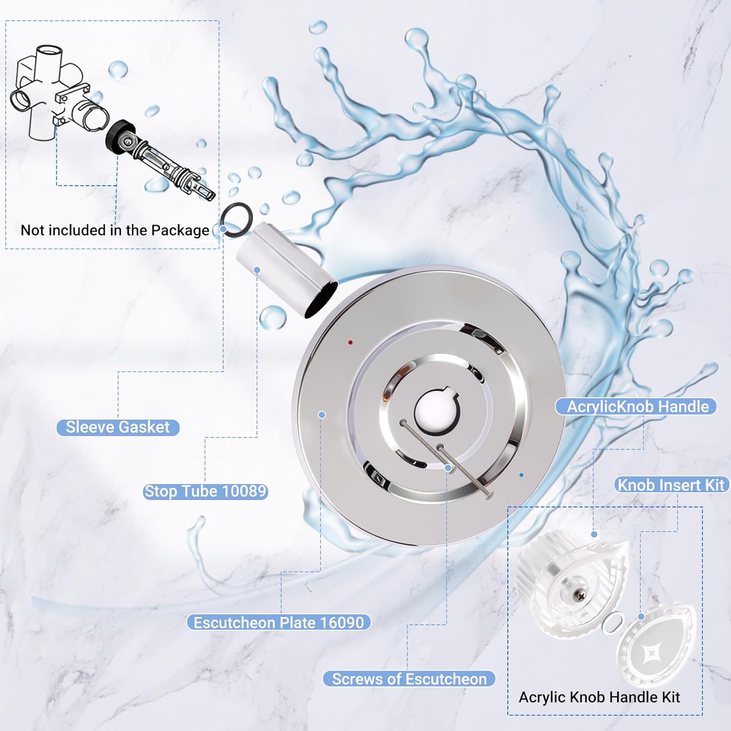2 Set Tub and Shower Trim Kit Compatible with Moen Chateau T470 Single Handle Tub Shower Standard Valve, Includes Screws Tubes and Handles Shower Faucet Trim Kit (2, Chrome)