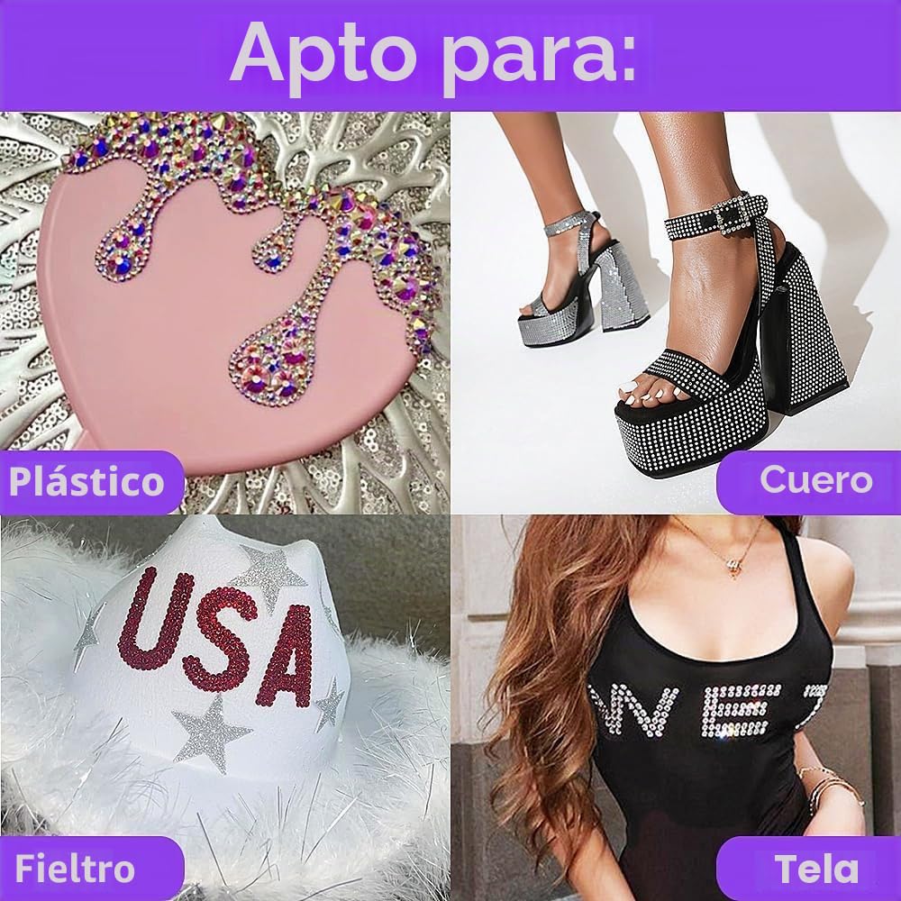 Herramienta Aplicadora Hotfix y Kit Bedazzler con 8600 Diamantes de Imitación, 6 Puntas, Plantillas, Estuche para Tela, Cuero, Ropa Diseño DIY Brillante