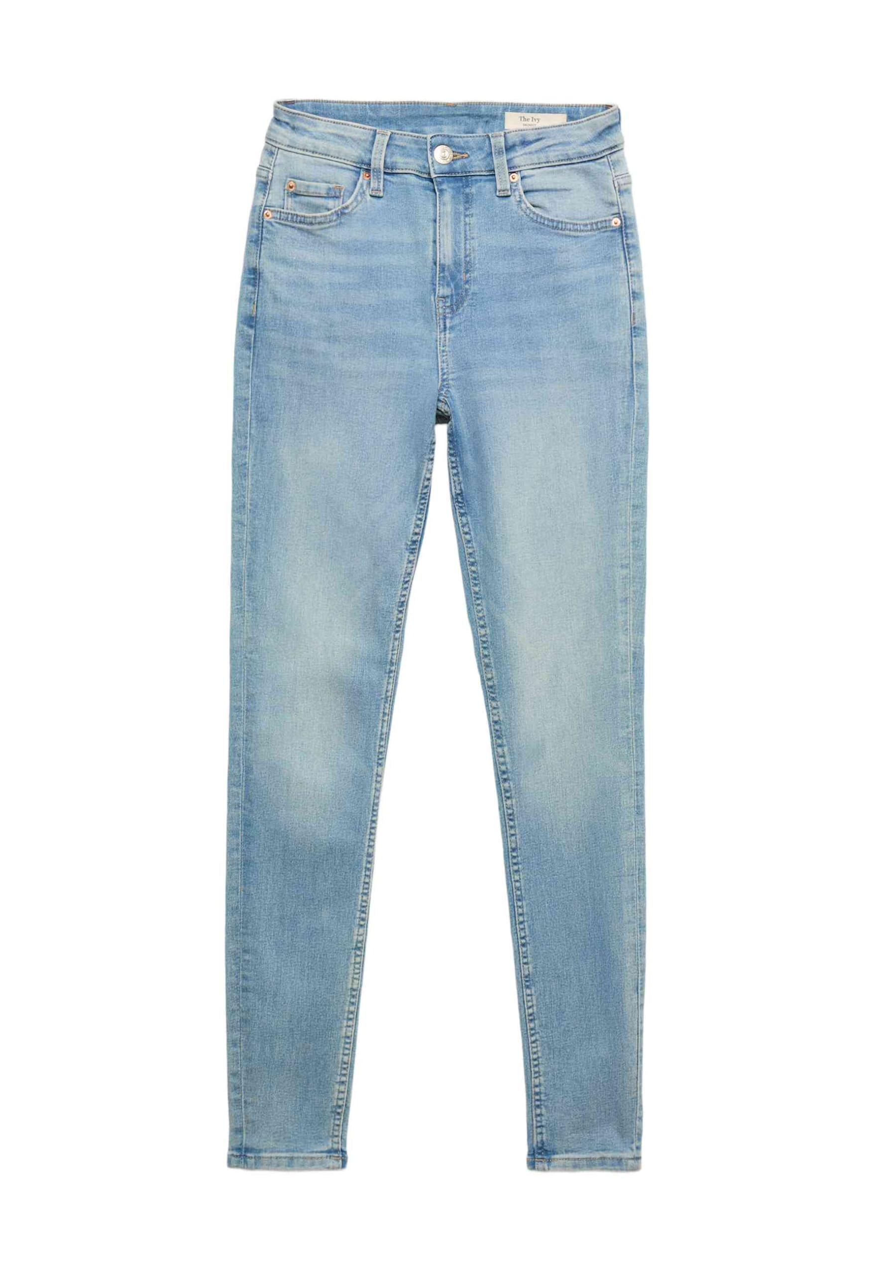 Marks & Spencer Damen Baumwolle Hose Regular | Mit mittlerem Bund, Beinform: Skinny, Waschung: Mittelblau, Zum Reinschlüpfen, Leicht