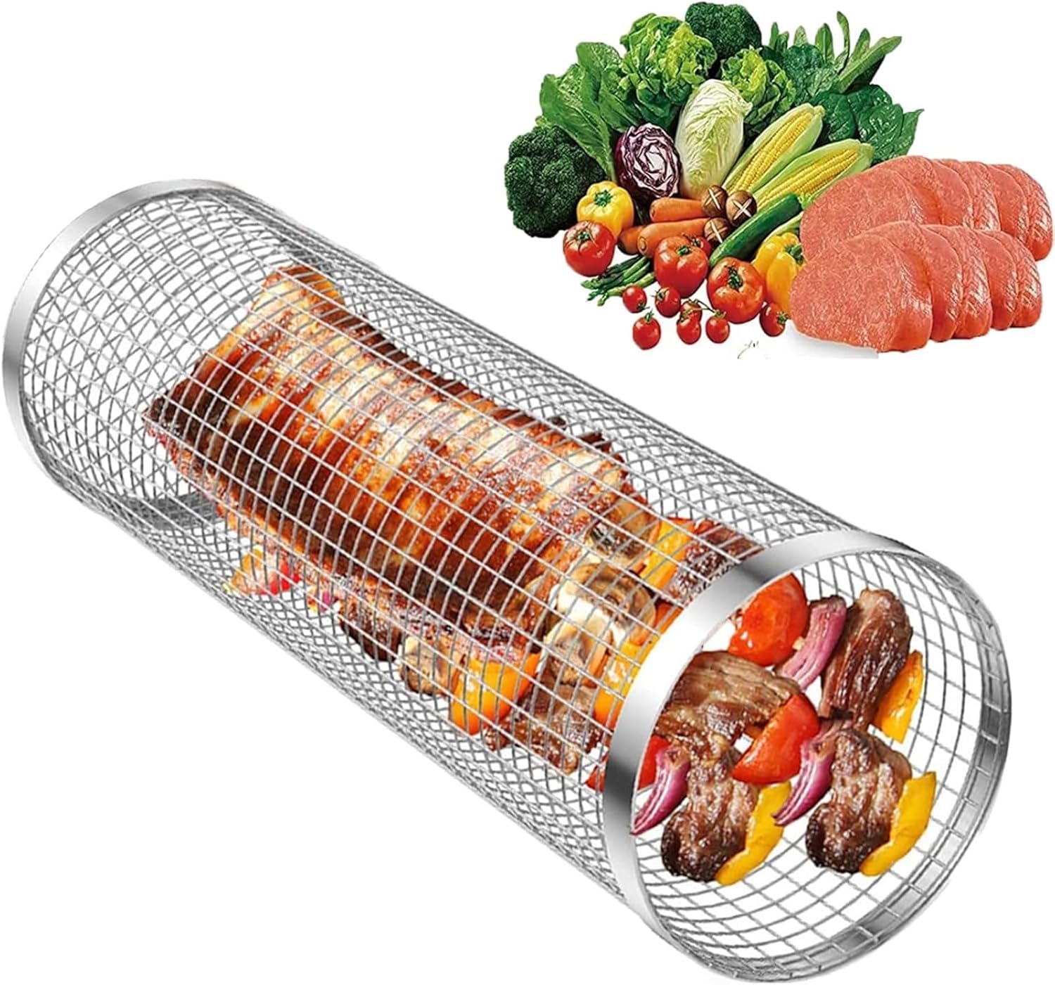 Grill Baskets， Outdoor Camping Barbecue Rack Round Grill Cooking Accessories for Vegetables(20X9X9cm)