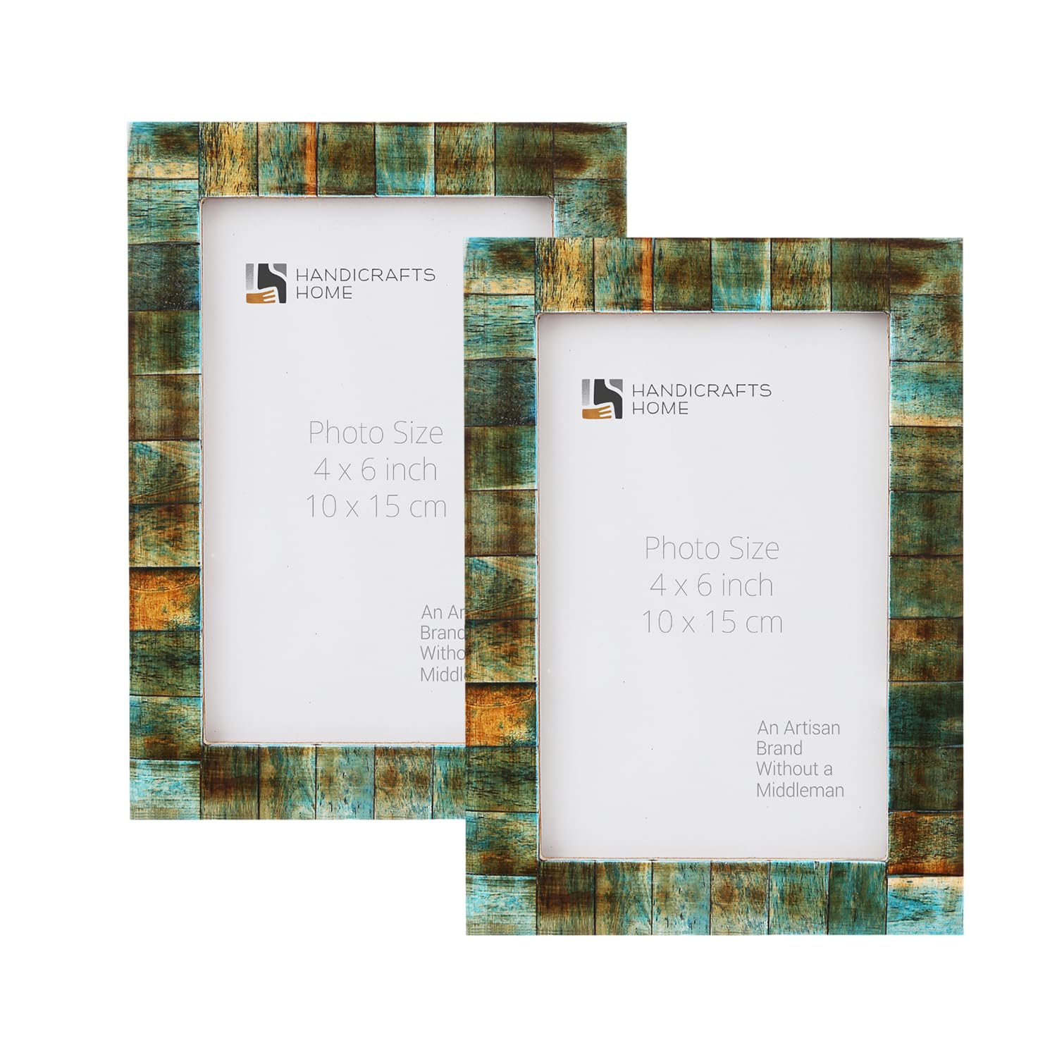 vintage Picture Frame & Farmhouse Decor, Handmade Photo Frame for Wall & Tabletop Display, Antique Home Decor, Gallery Wall, Turq & Blue 4x6 Picture Frame, Verdigris, Bone Inlay