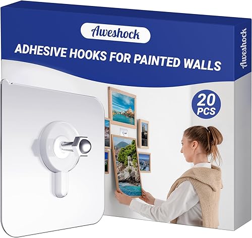 Aweshock Perchas de pared sin clavos, tornillos sin costuras de 20P para pared, ganchos para colgar cuadros para dormitorio, ganchos adhesivos de