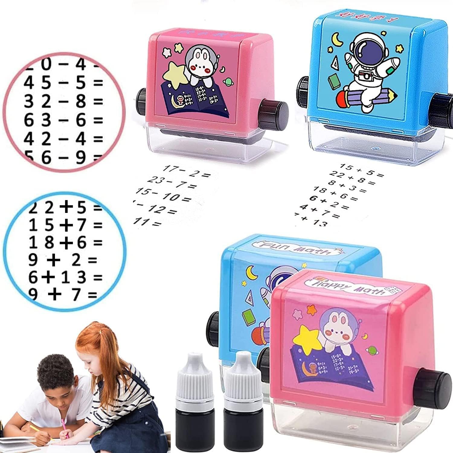 EDICON Math Roller Stamp for Addition Subtraction Multiplication Division, Roller Number Teaching Practice Math Stamp Roller Digital Teaching Stamp, Math Practice Number Rolling Stamp (4 Pcs -All)
