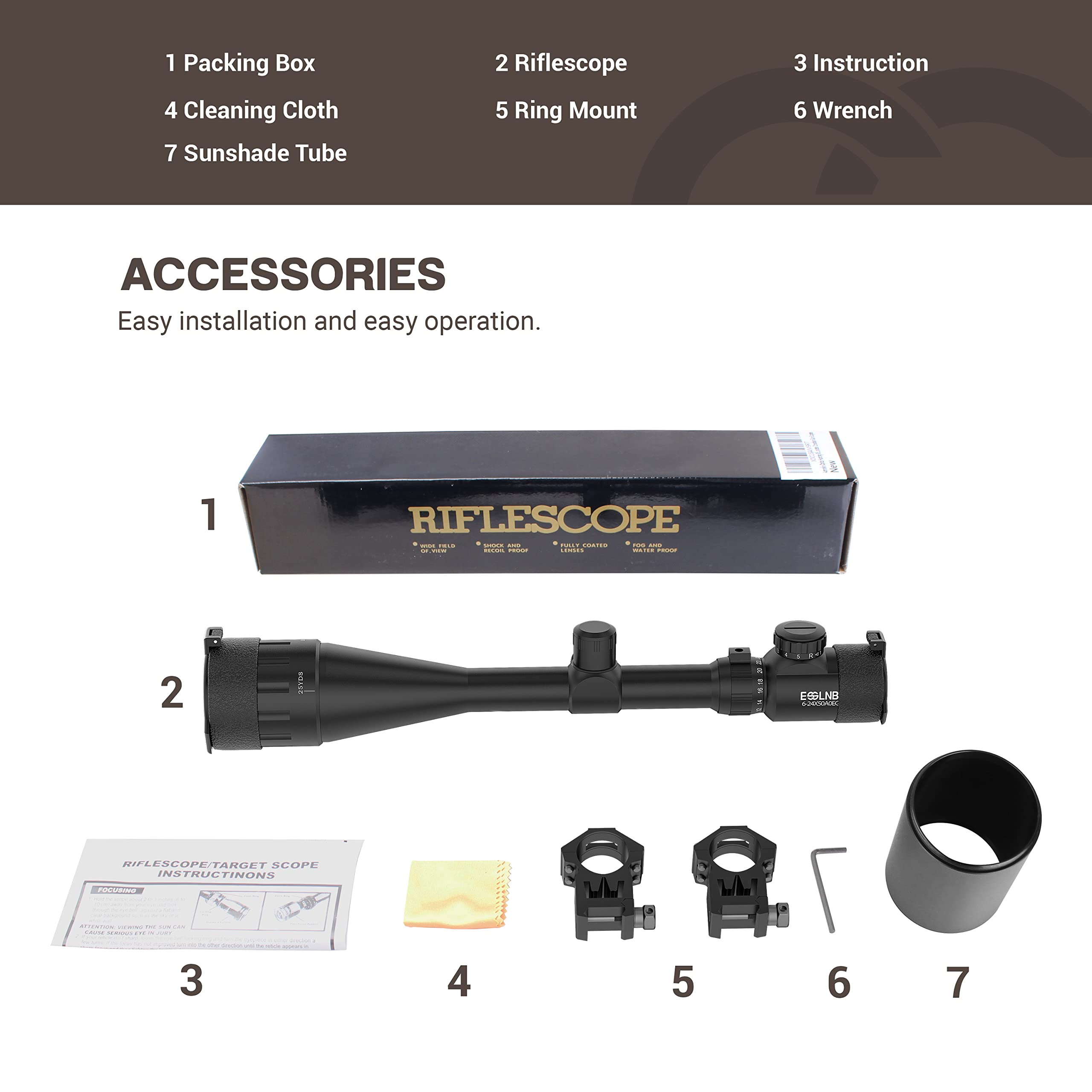 ESSSNB Airsoft Lunette De Visée 6-24x50 avec Télémètre AOEG 5 Luminosité Réglages pour 20mm/22mm Weaver/Picatinny Montage sur Rail et des couvertures Lentille Optique pour la Chasse