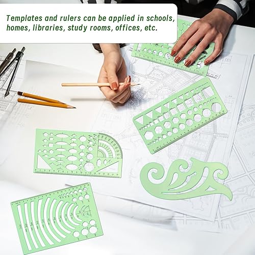 Miniatura 6 de 18 plantillas de dibujos geométricos, plantillas de dibujo, juego de reglas, plantilla circular para dibujar, herramientas de dibujo con una bolsa