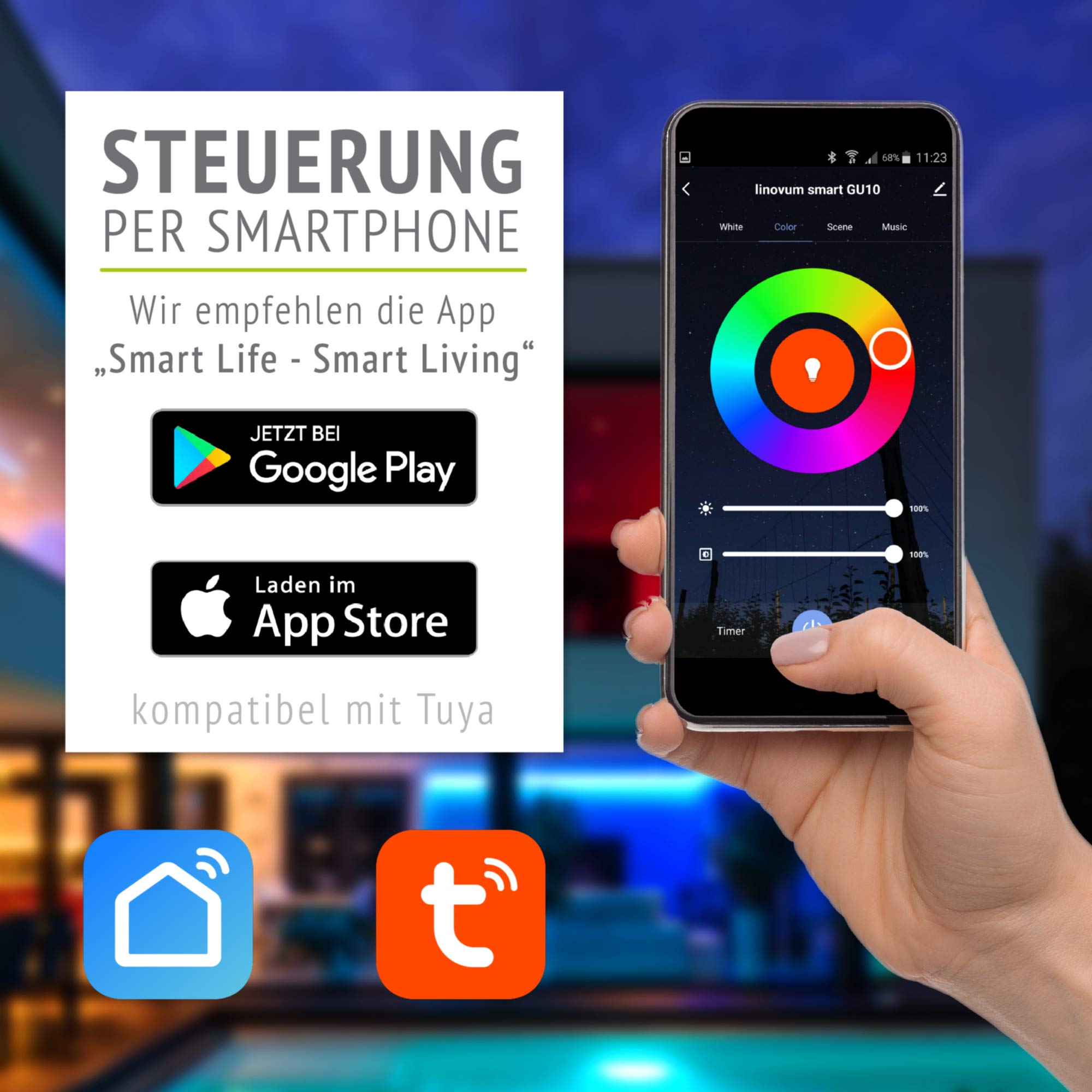 linovum 4er Set SMOL Aufputz Deckenlampe schwenkbar kompatibel mit Alexa & Google - Deckenlicht schwarz mit Smart RGB LED 230V