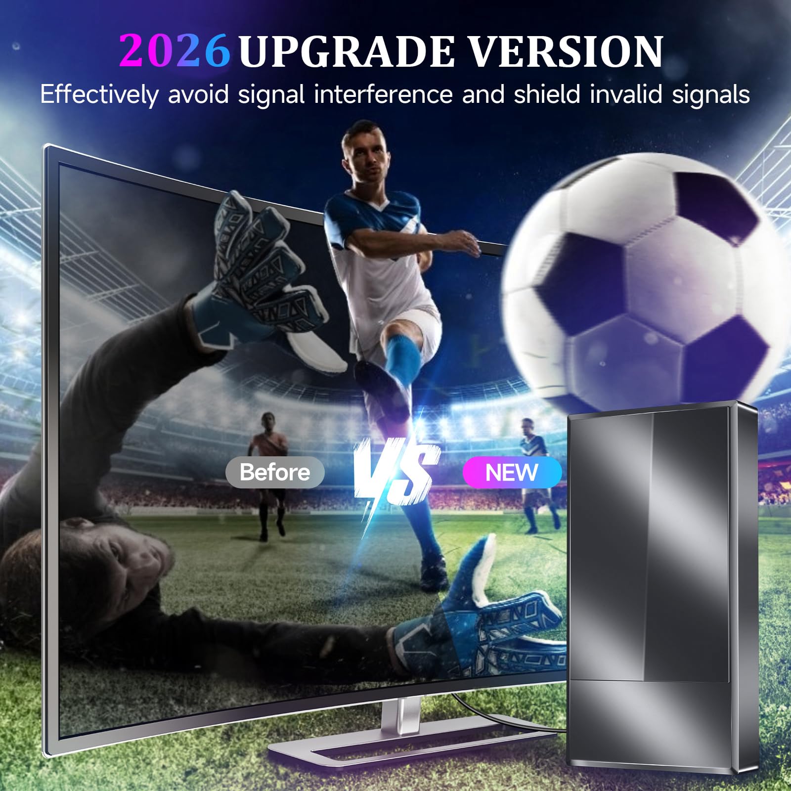 Antena de TV digital para Smart TV, amplificador de señal amplificado mejorado para canales locales gratuitos, recepción VHF UHF 8K 4K 1080p, diseño impermeable para interiores y exteriores con cable